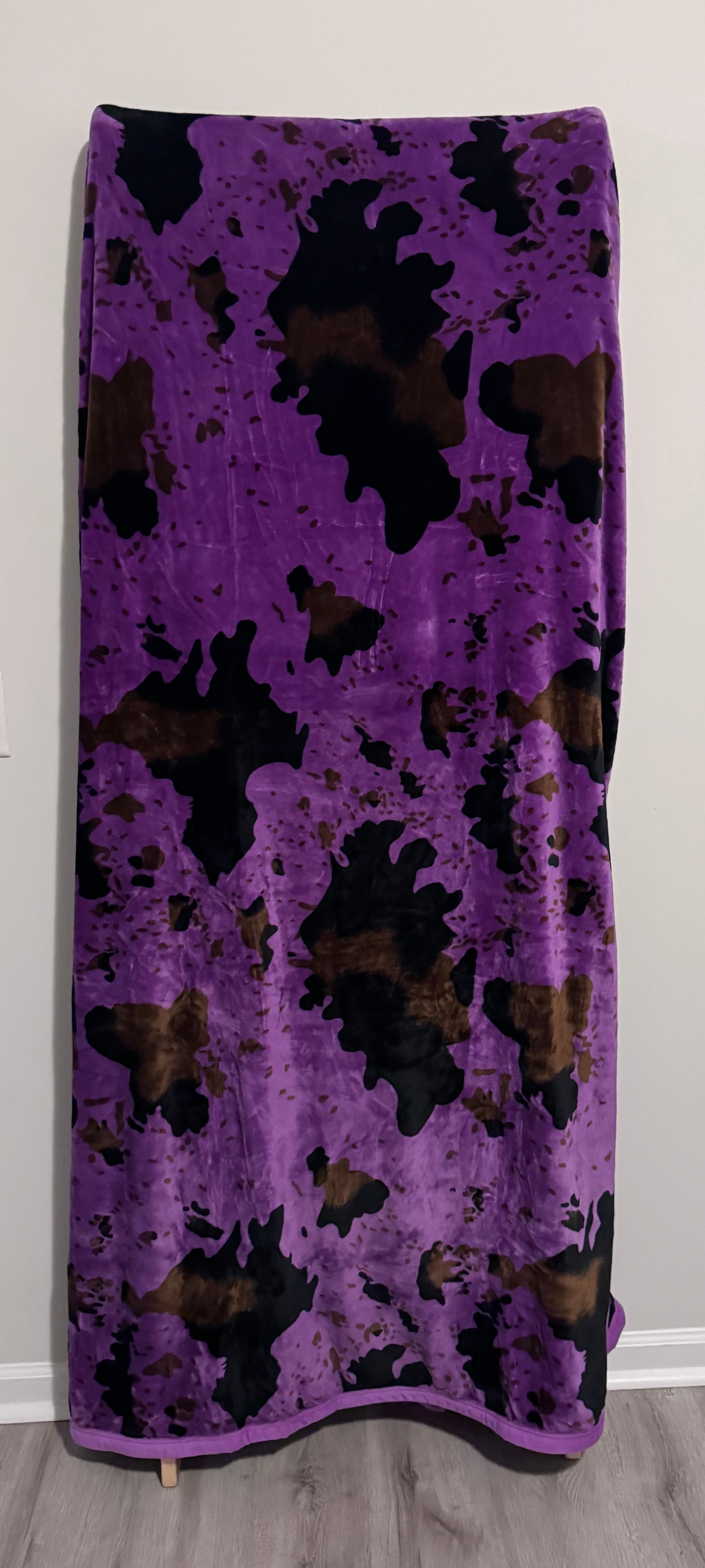 Purple Cow Print Flannel Blanket