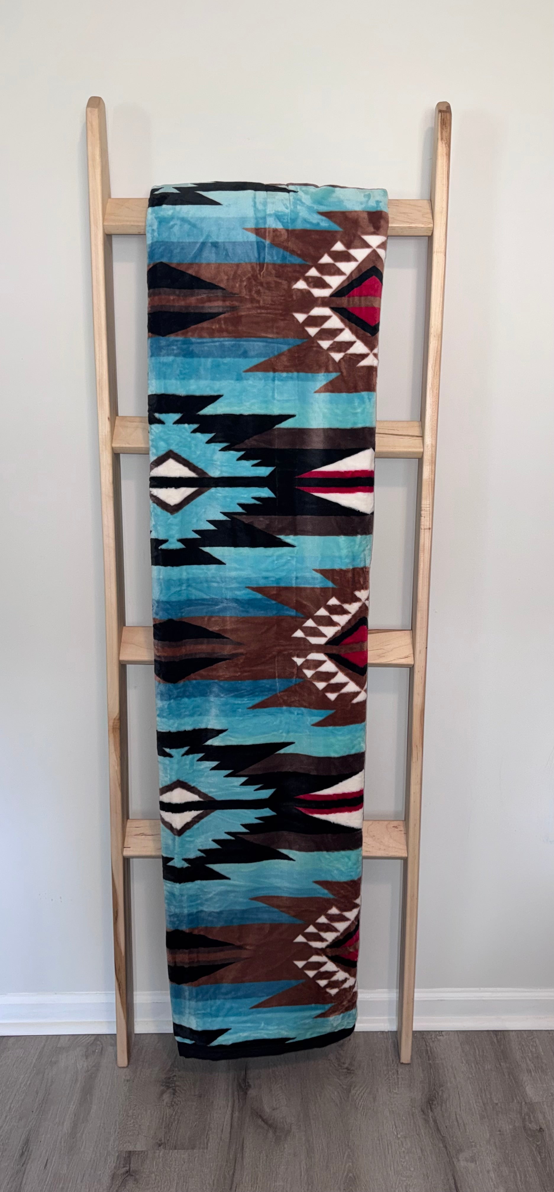 Turquoise & Brown Aztec Diamond Flannel Blanket