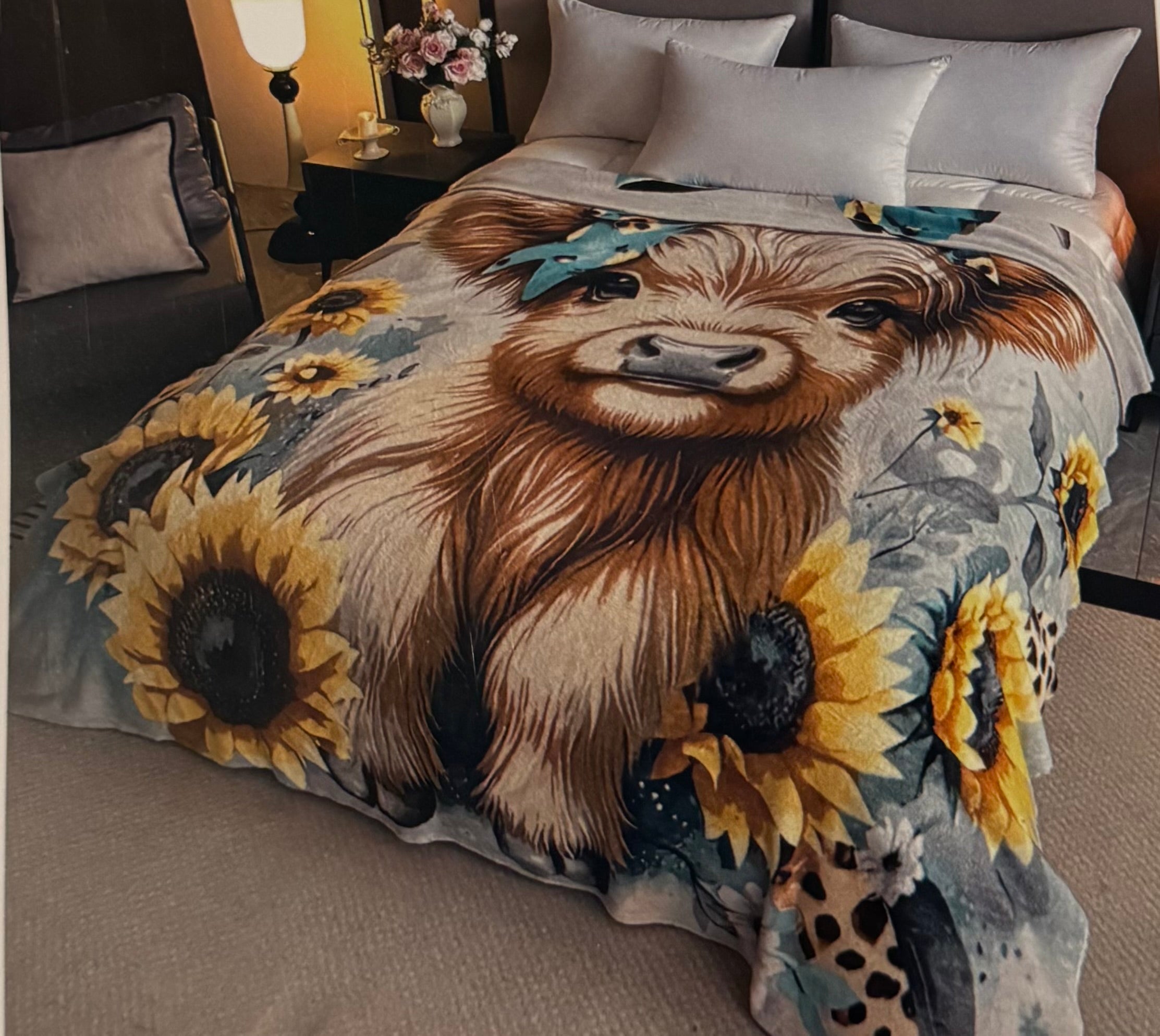 Highland Cow Sunflower Blanket