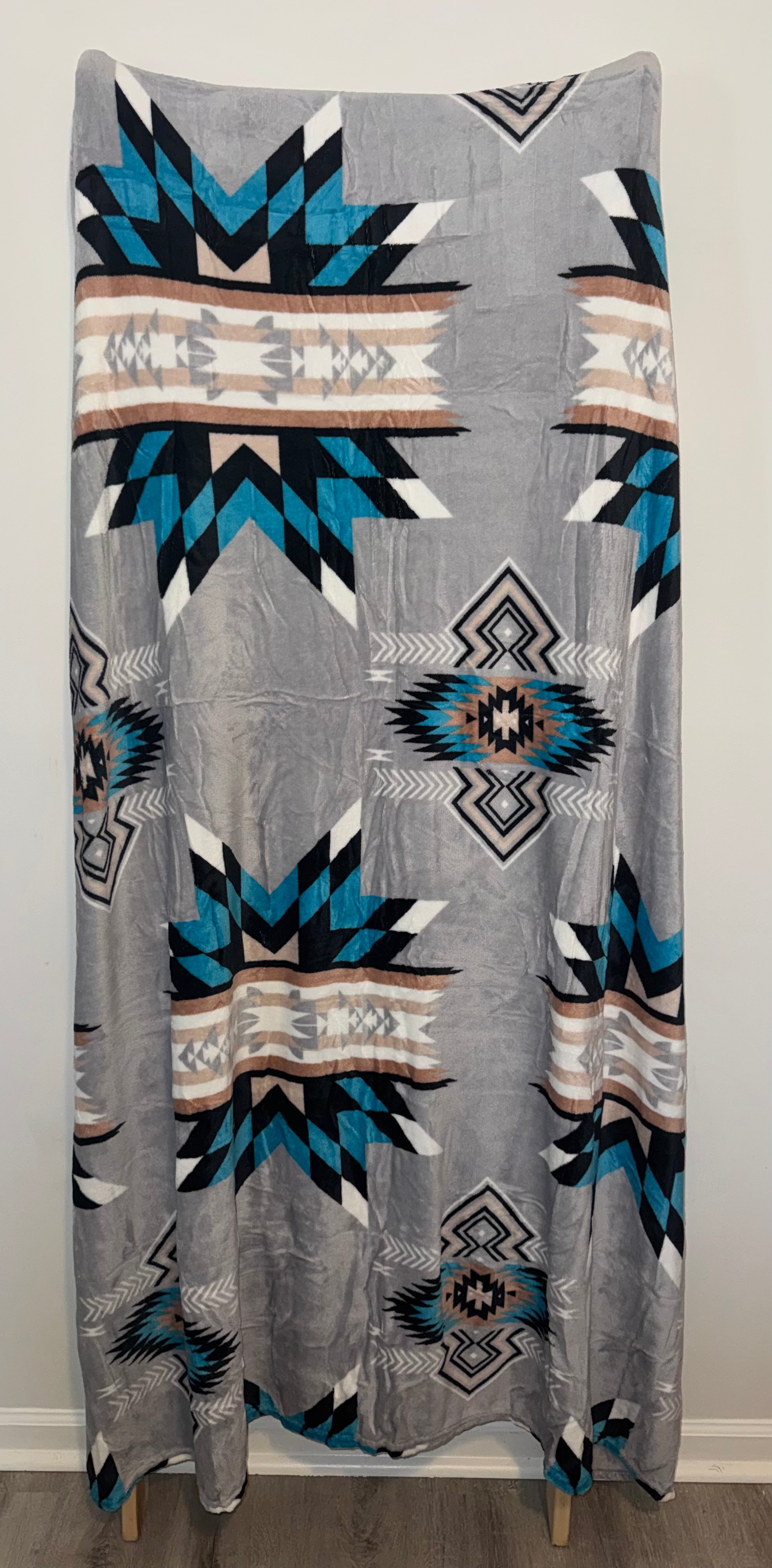 Gray Southwestern Fleece Blanket