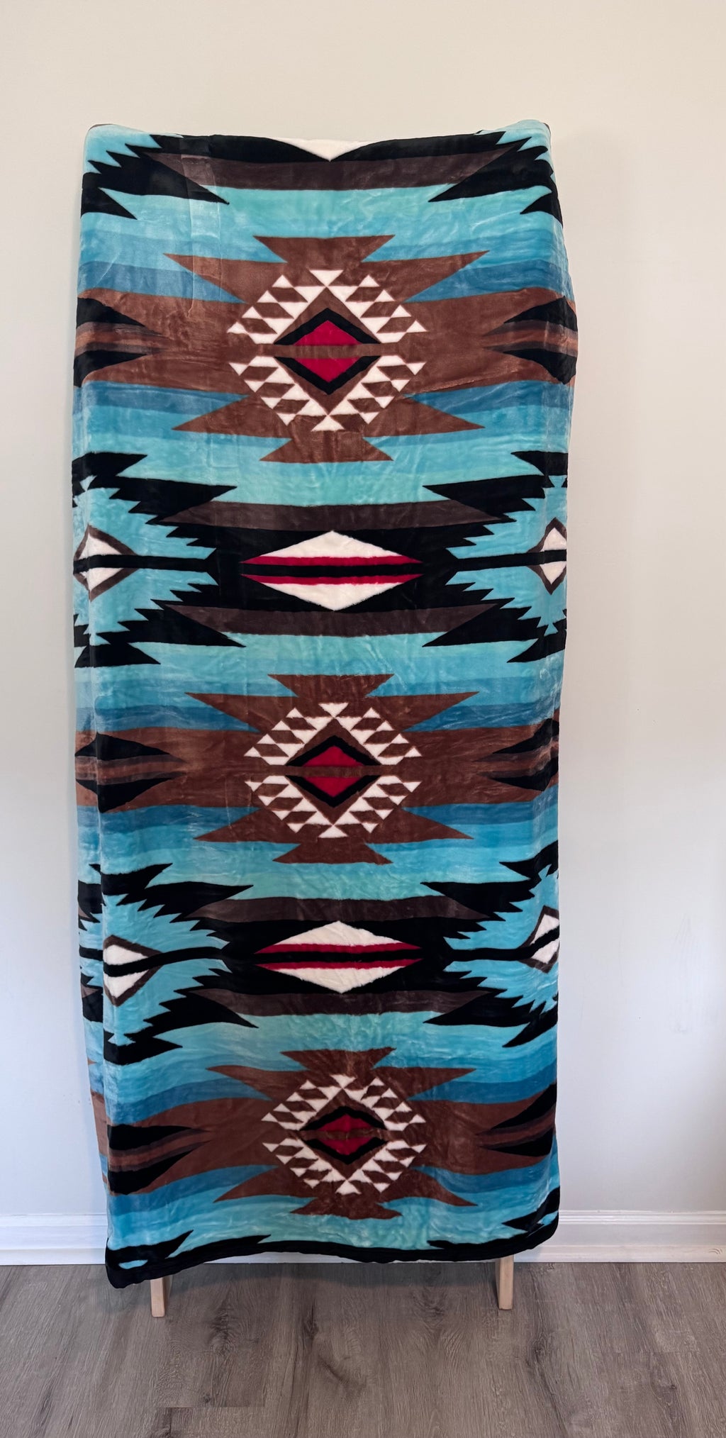 Turquoise & Brown Aztec Diamond Flannel Blanket