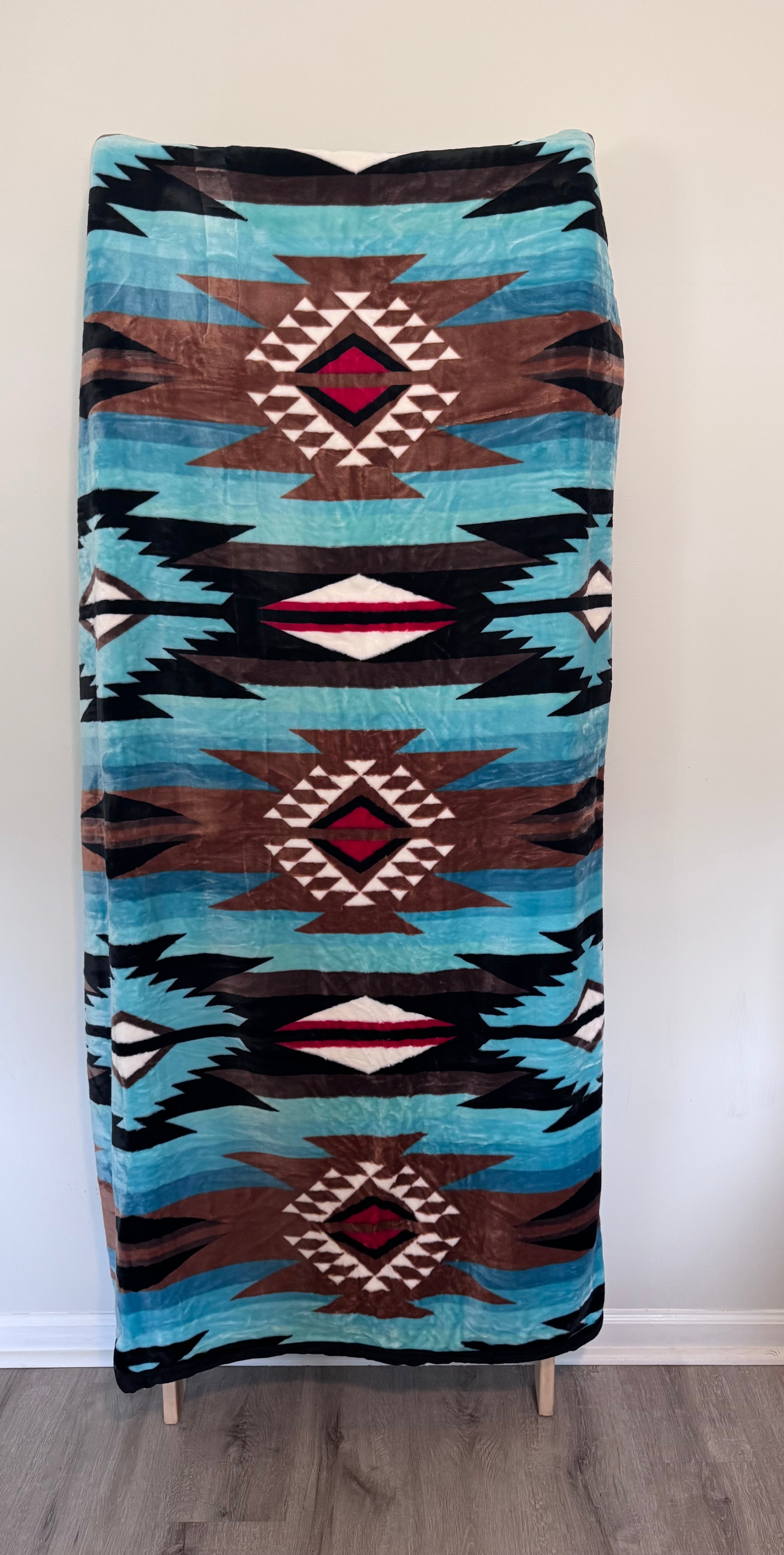 Turquoise & Brown Aztec Diamond Flannel Blanket