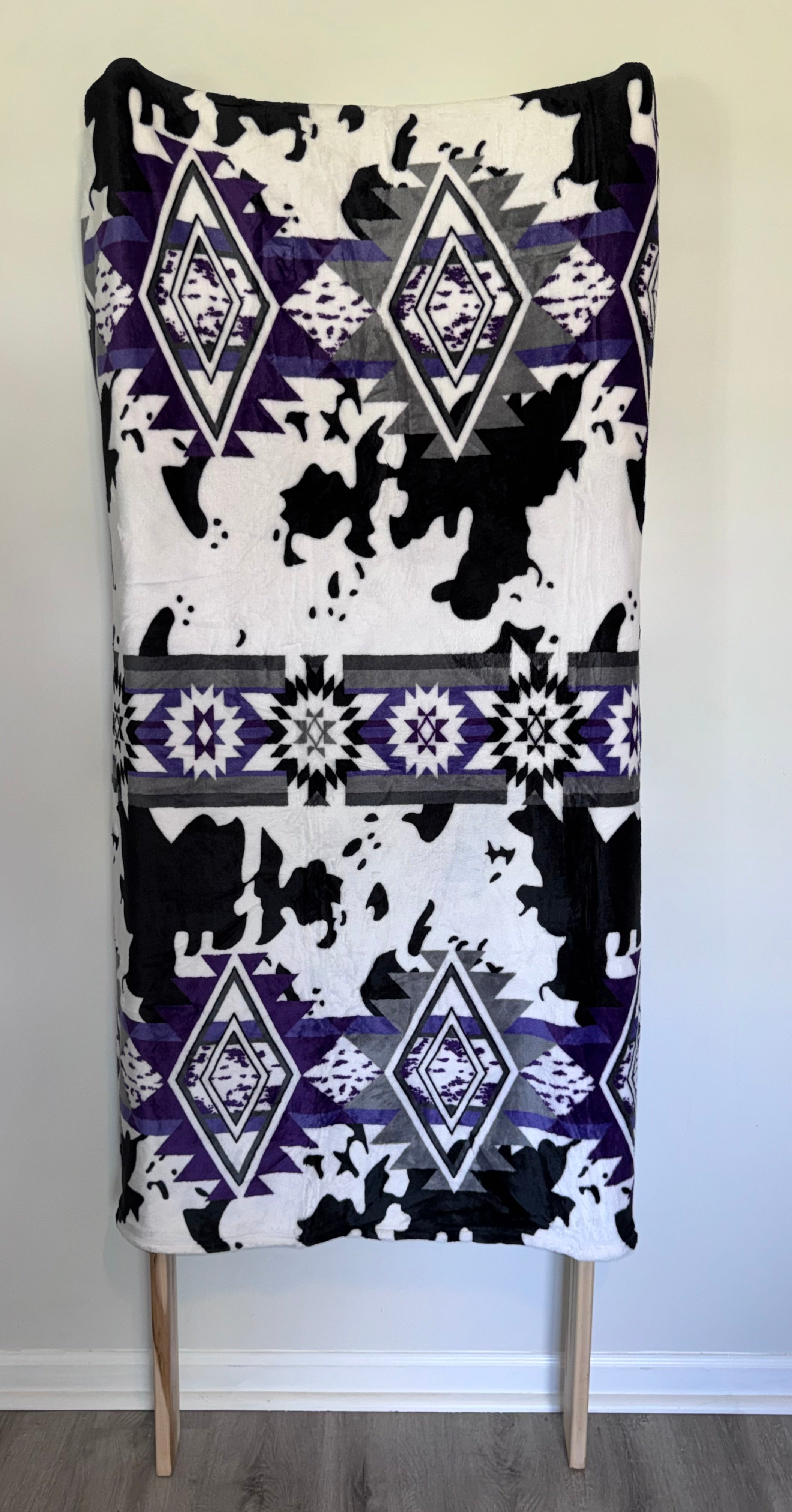 Purple Cow Print Geometric Blanket