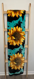 Turquoise Sunflower Cowhide Flannel Blanket