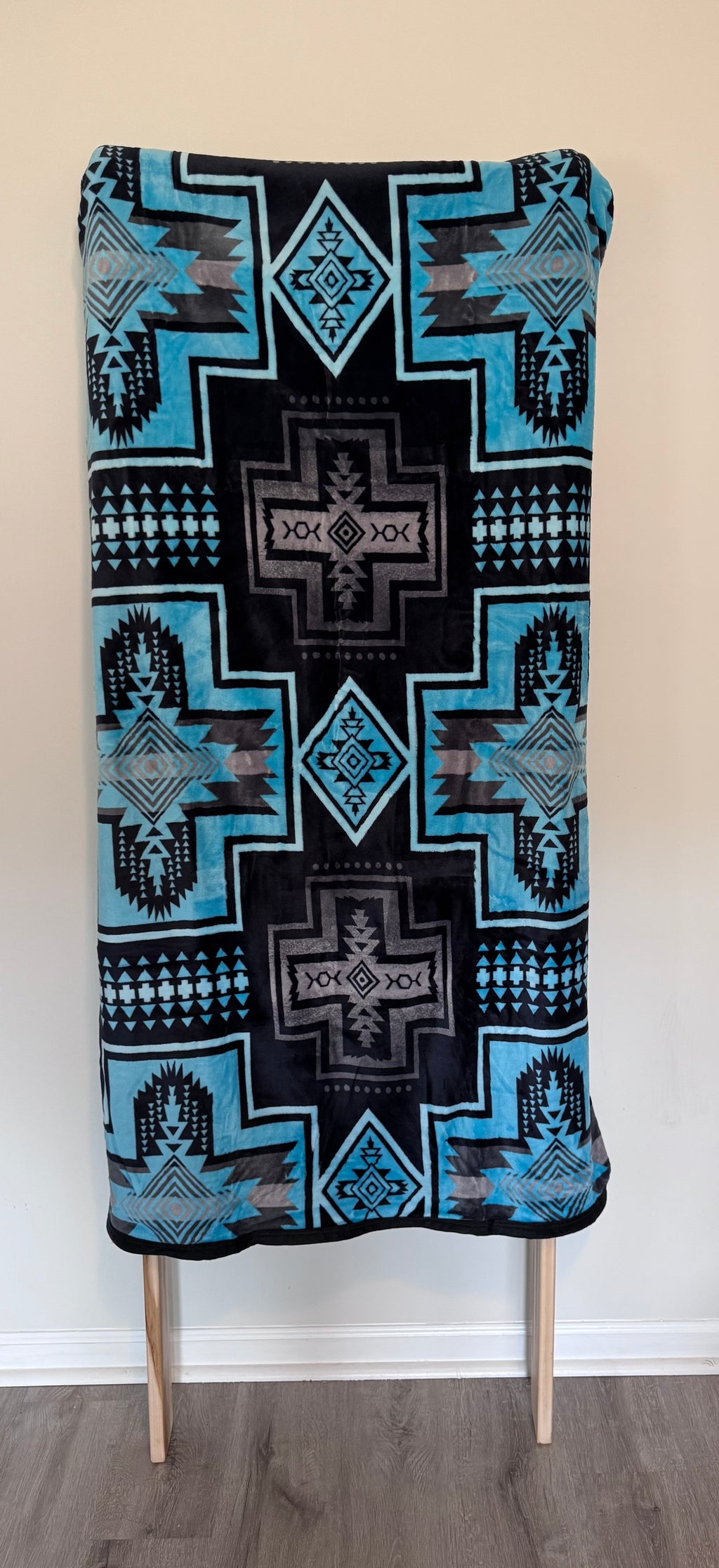 Teal & Black Aztec Cross Flannel Blanket