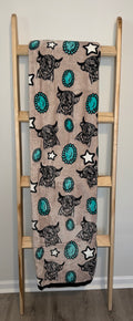Highland Cow Turquoise Stone Flannel Blanket