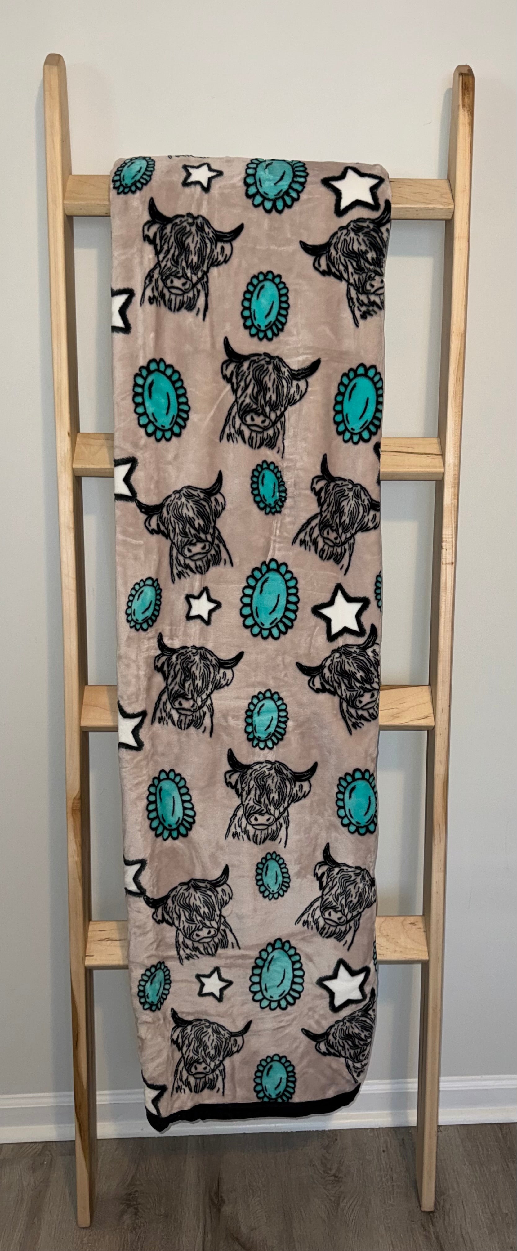 Highland Cow Turquoise Stone Flannel Blanket