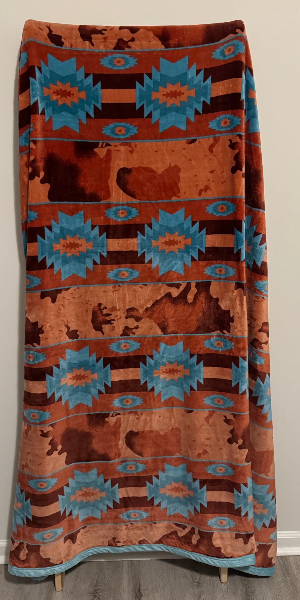 Southwestern Turquoise and Rust Flannel Blanket