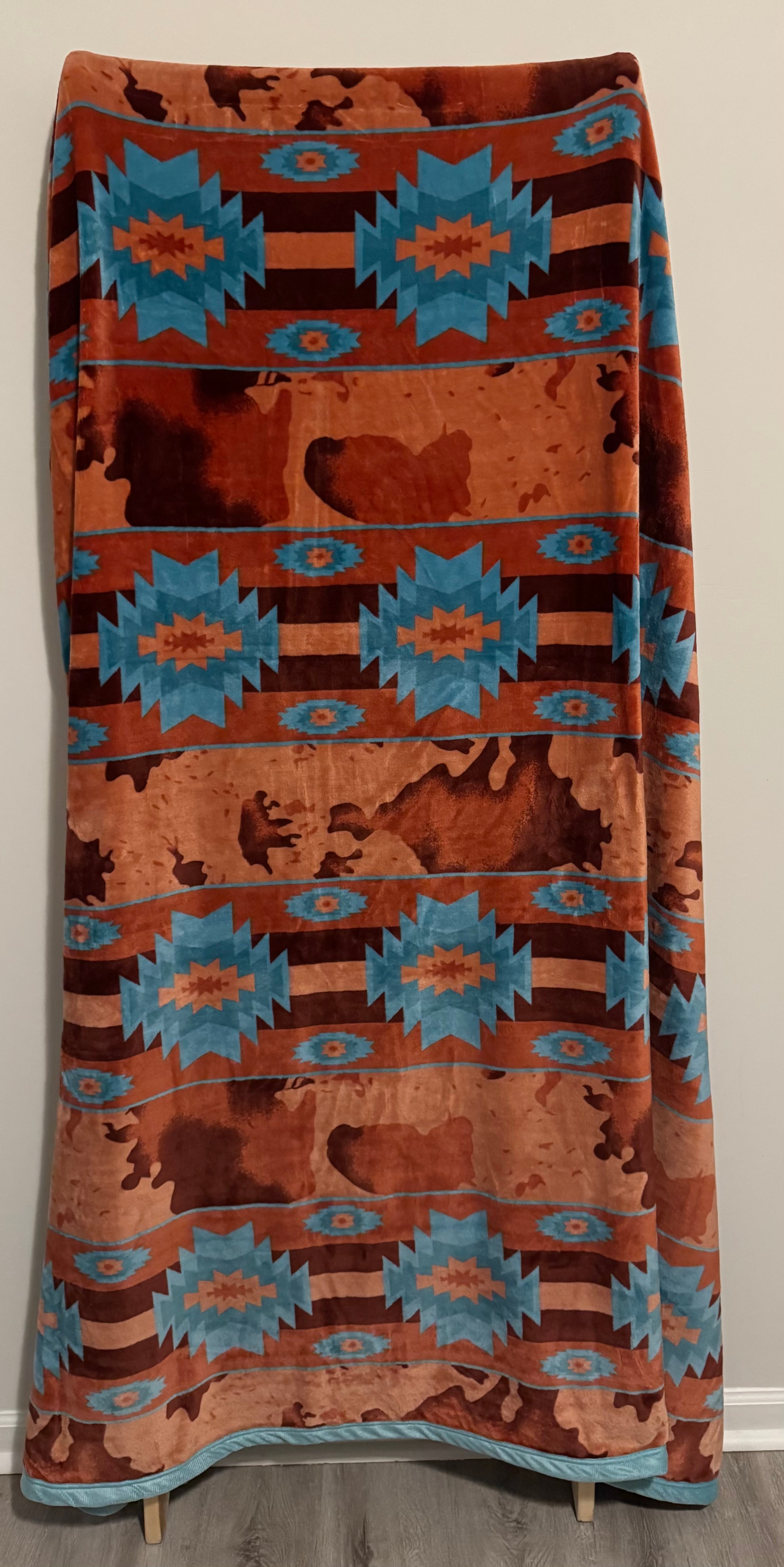 Southwestern Turquoise and Rust Flannel Blanket
