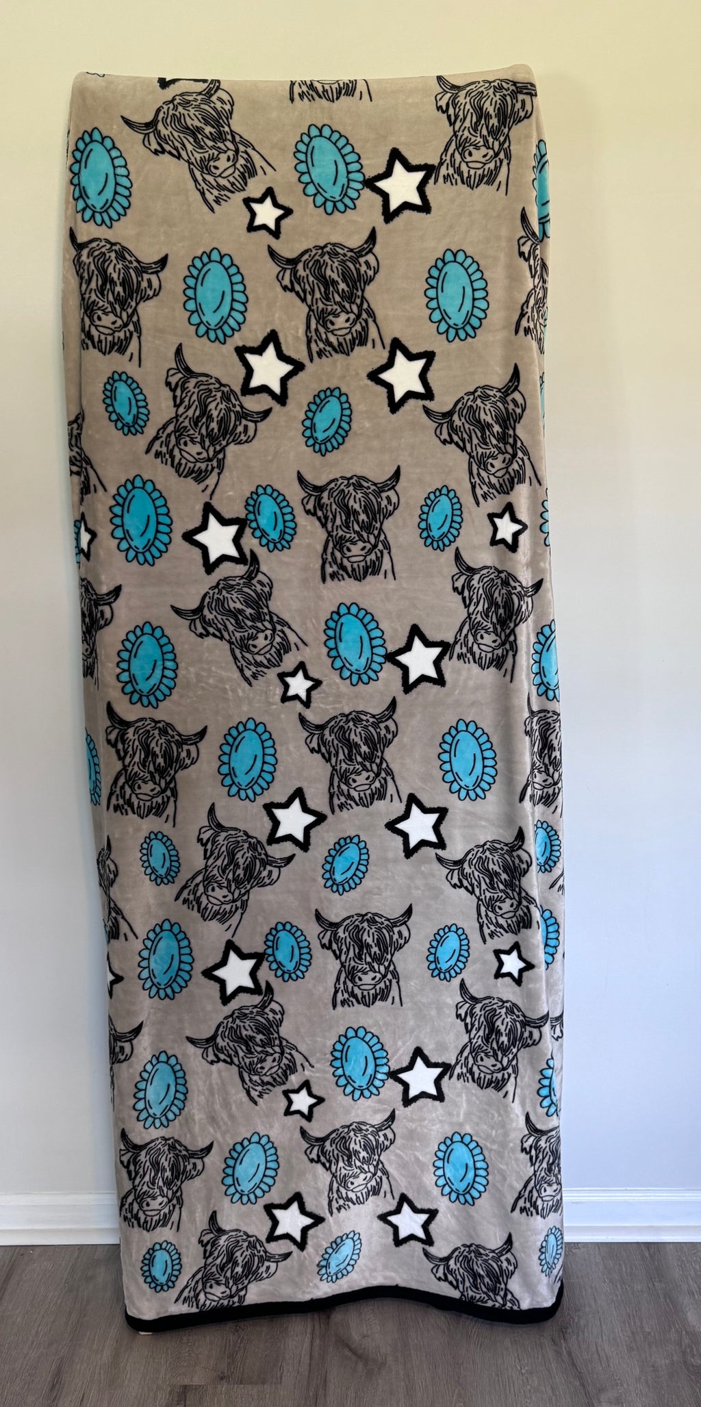 Highland Cow Concho & Star Flannel Blanket
