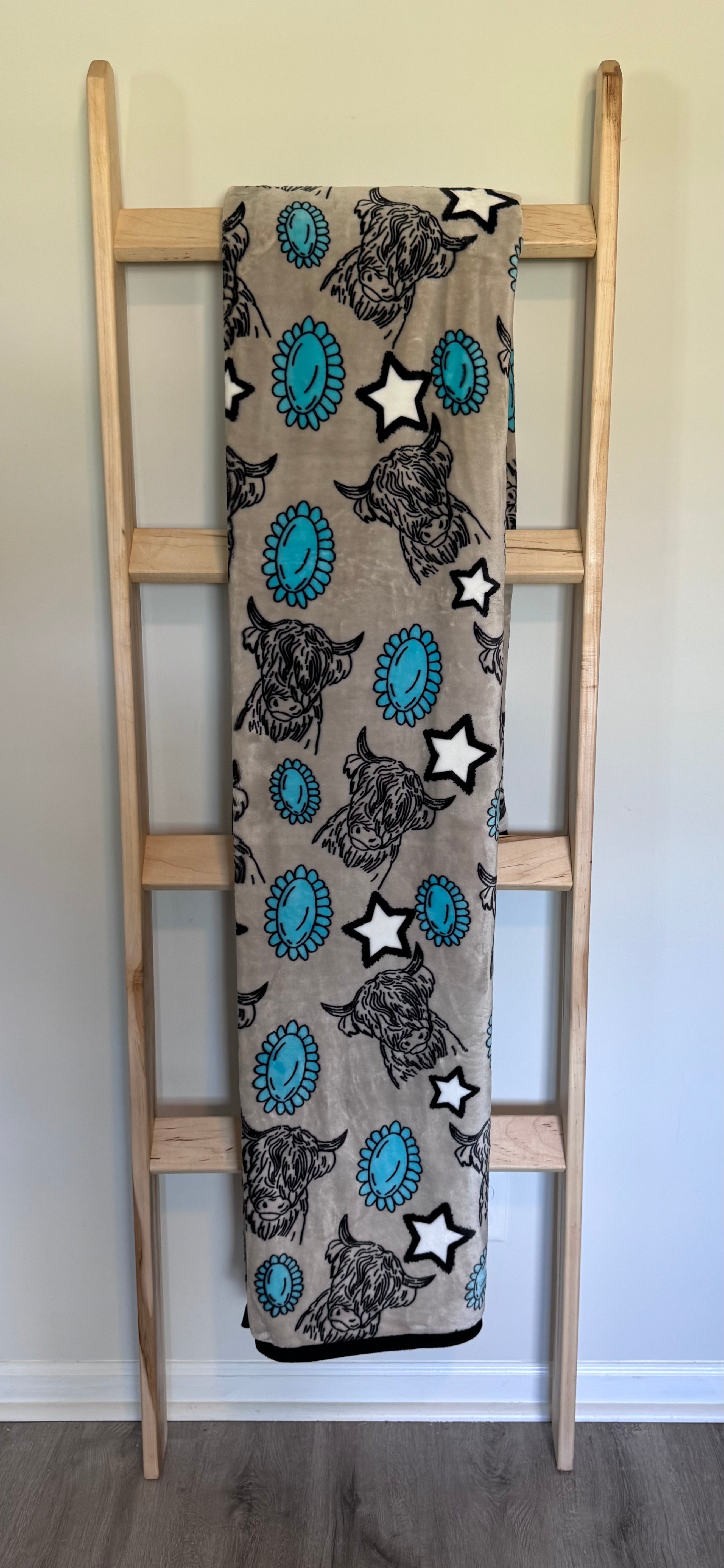 Highland Cow Concho & Star Flannel Blanket