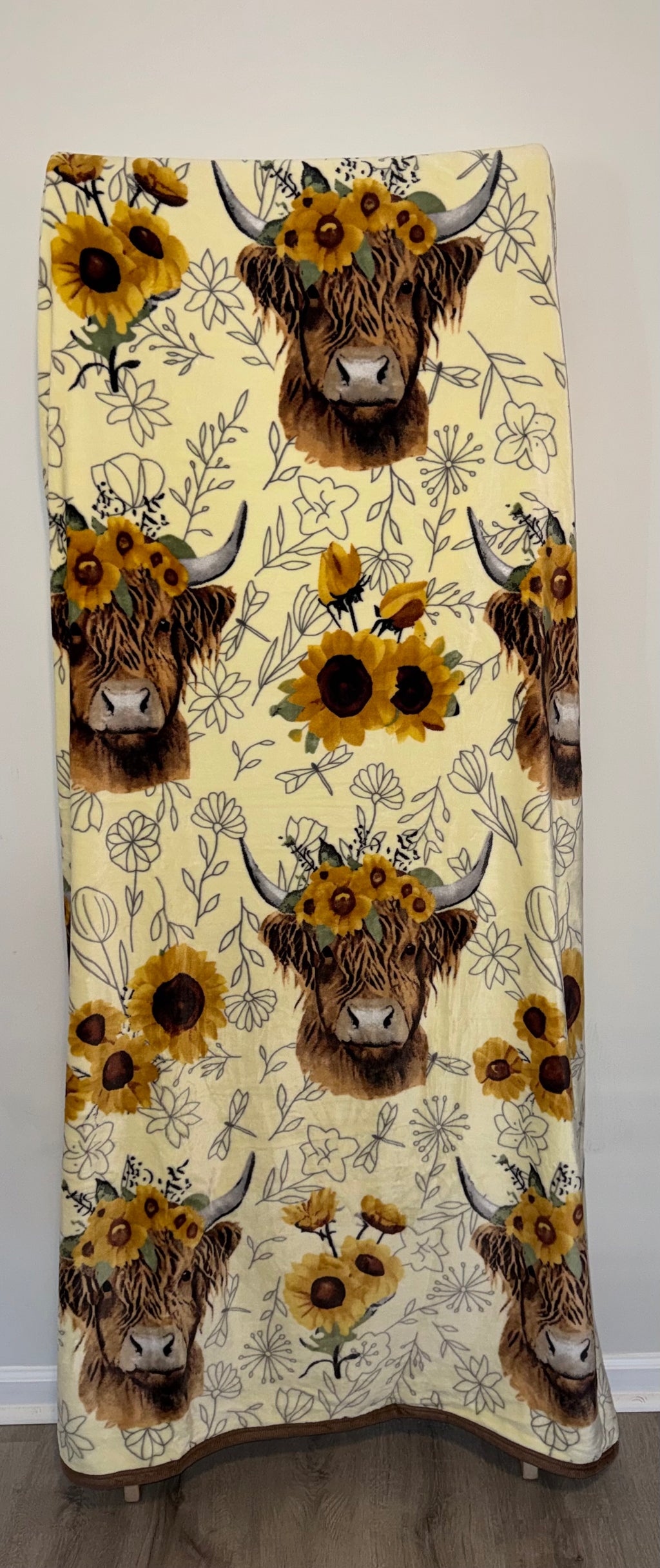 Highland Cow Sunflower Flannel Blanket