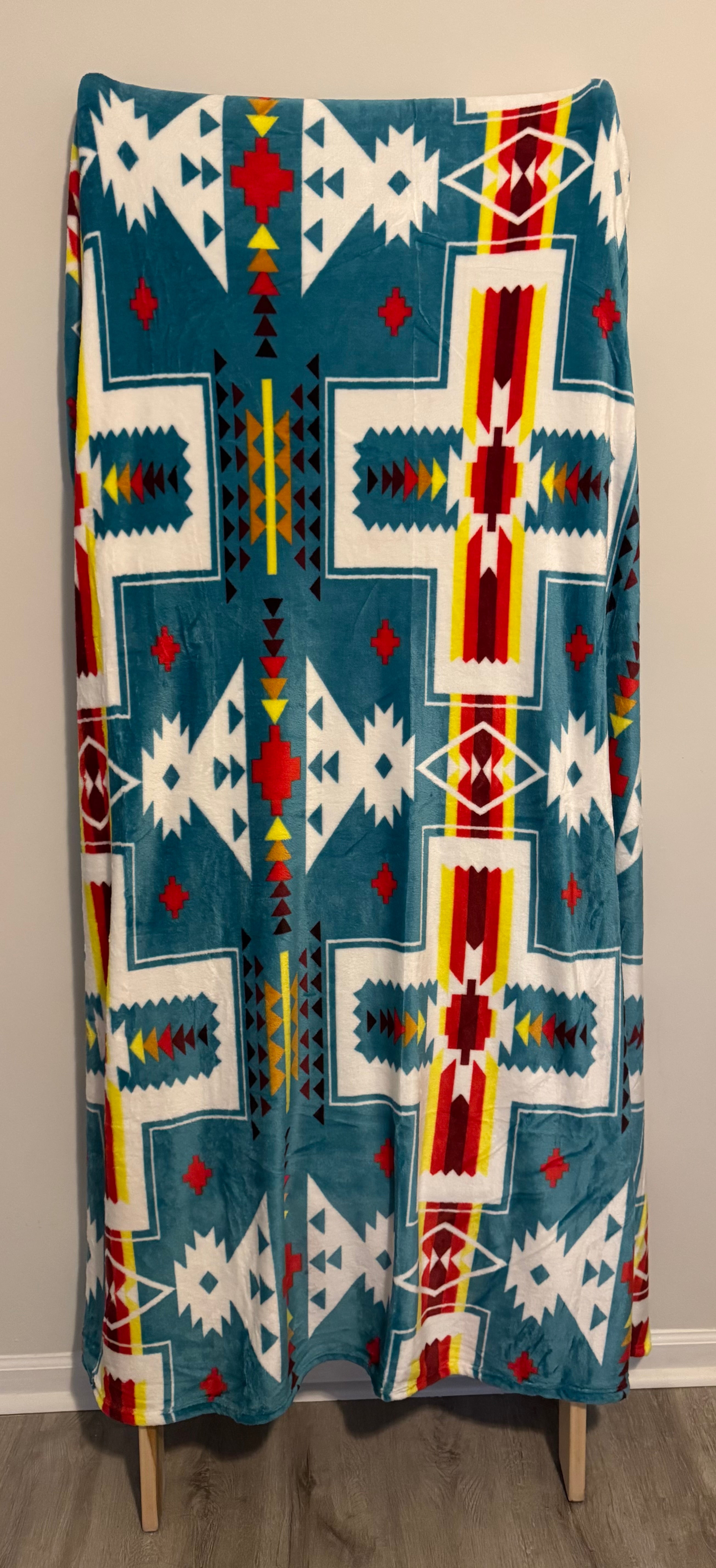 Teal Southwestern Flannel Blanket