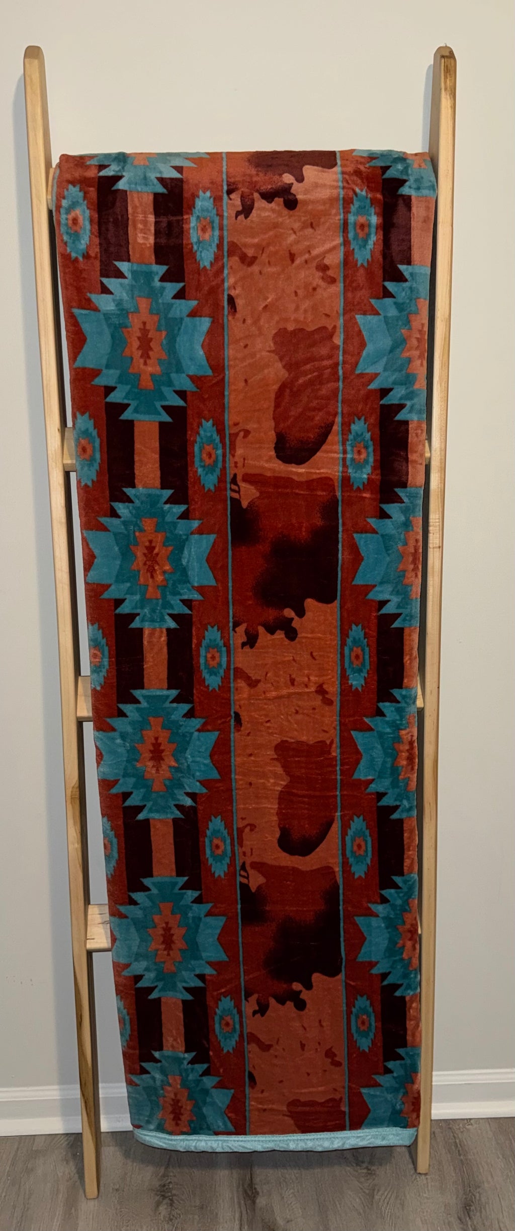 Southwestern Turquoise and Rust Flannel Blanket
