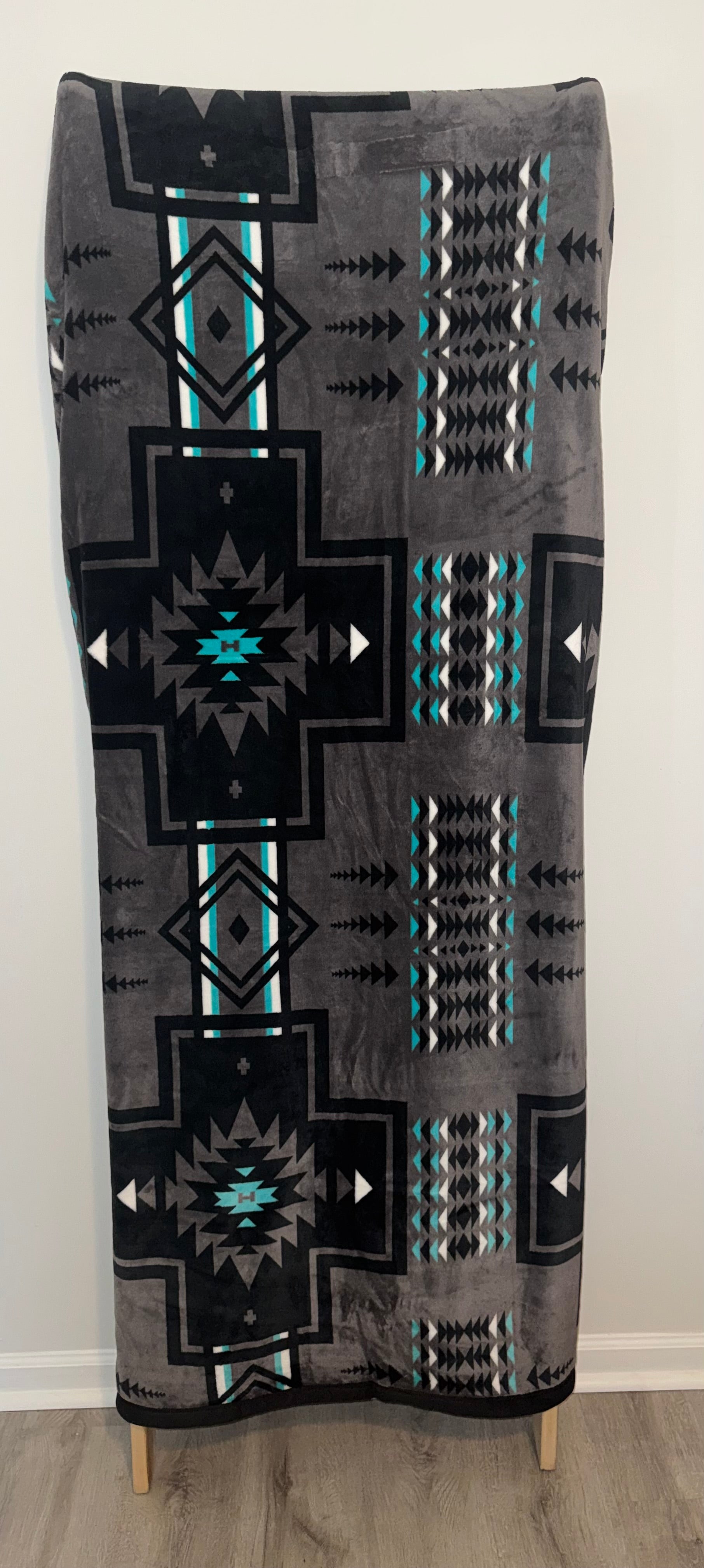 Gray Southwestern Flannel Blanket