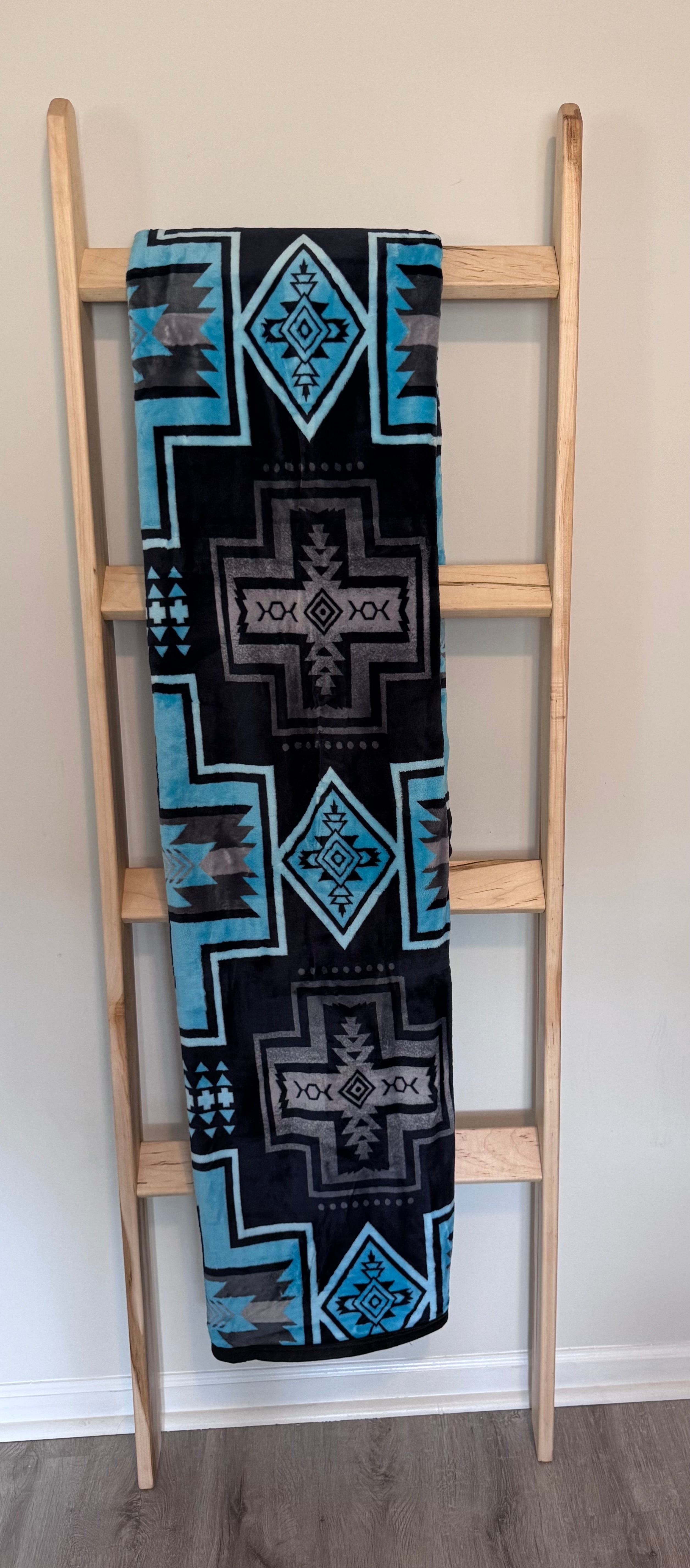 Teal & Black Aztec Cross Flannel Blanket