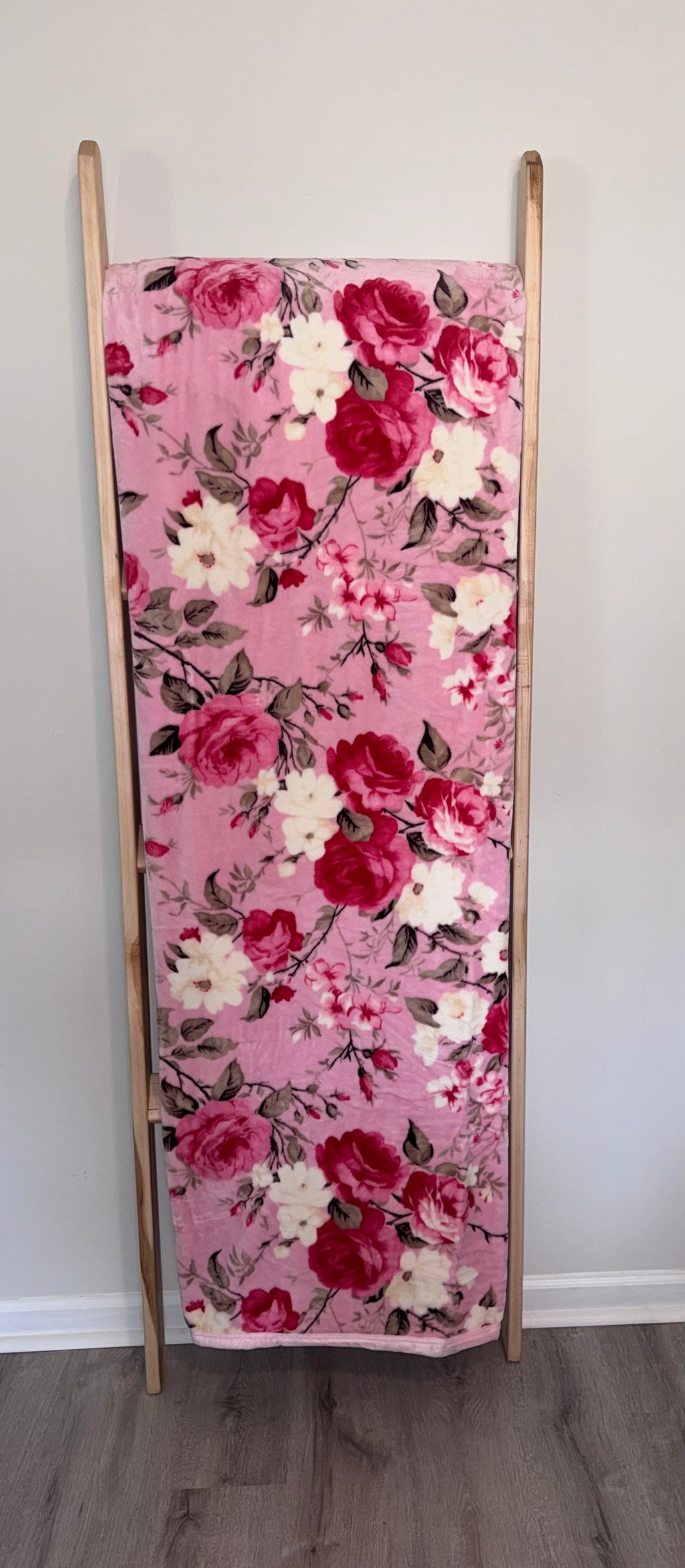 Pink Rose Floral Flannel Blanket