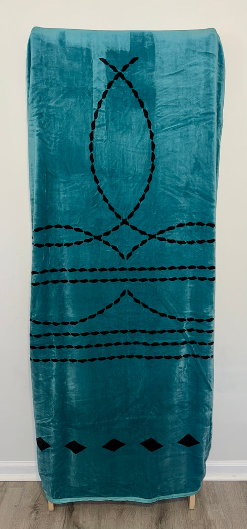 Boot Stitch Turquoise Flannel Blanket