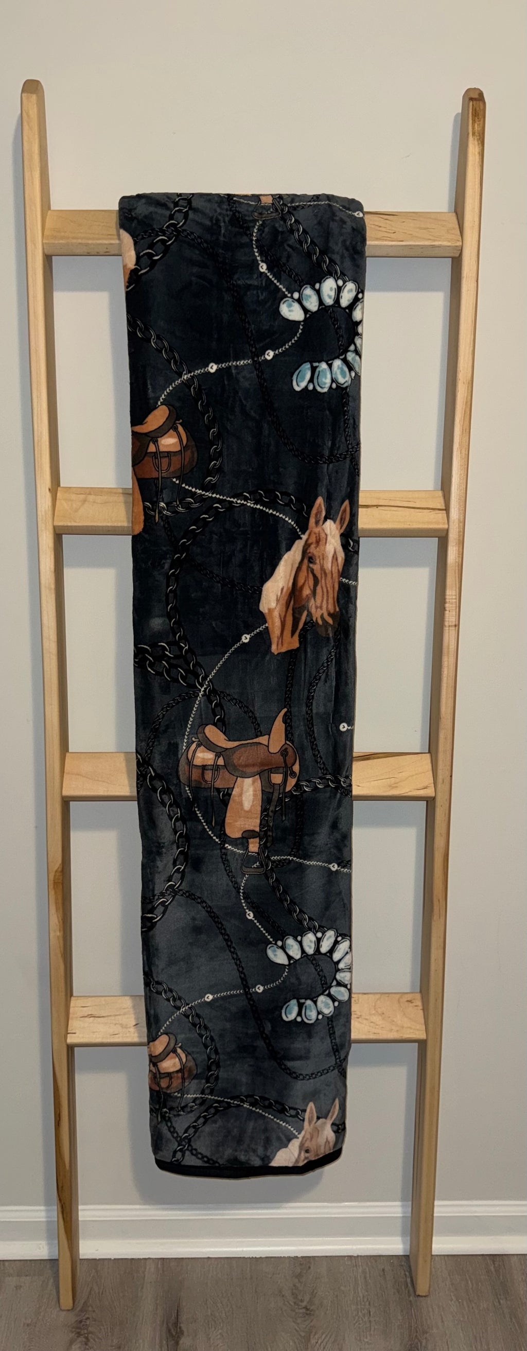 Black Western Horse Flannel Blanket