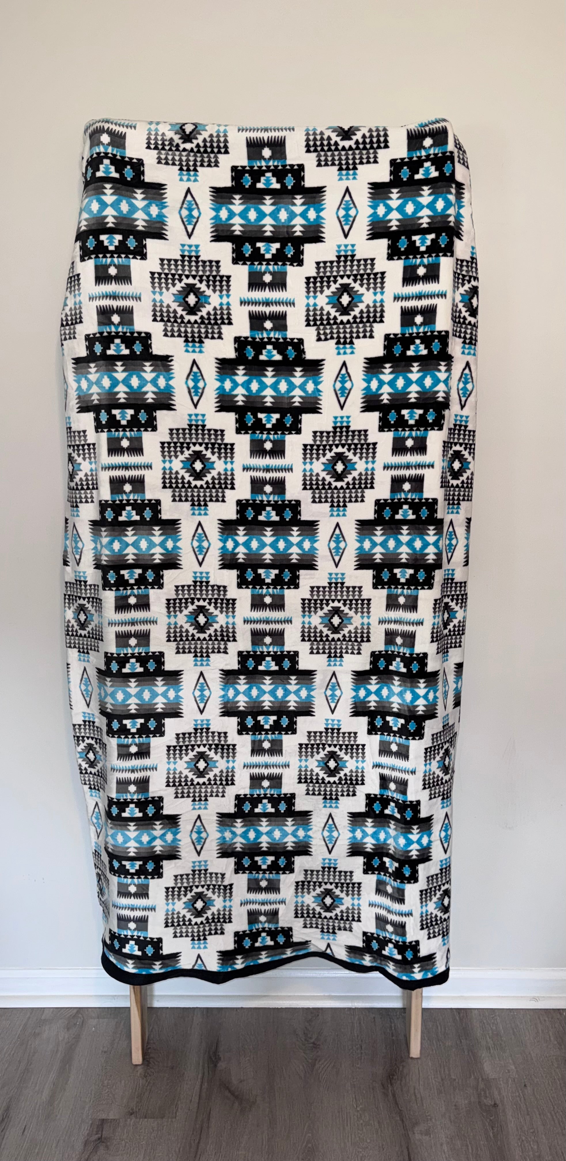 Black & Teal Southwestern Geometric Flannel Blanket