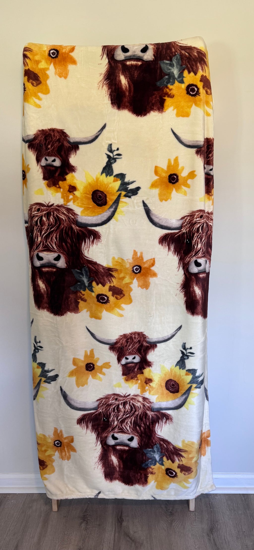 Highland Cow Sunflower Flannel Blanket