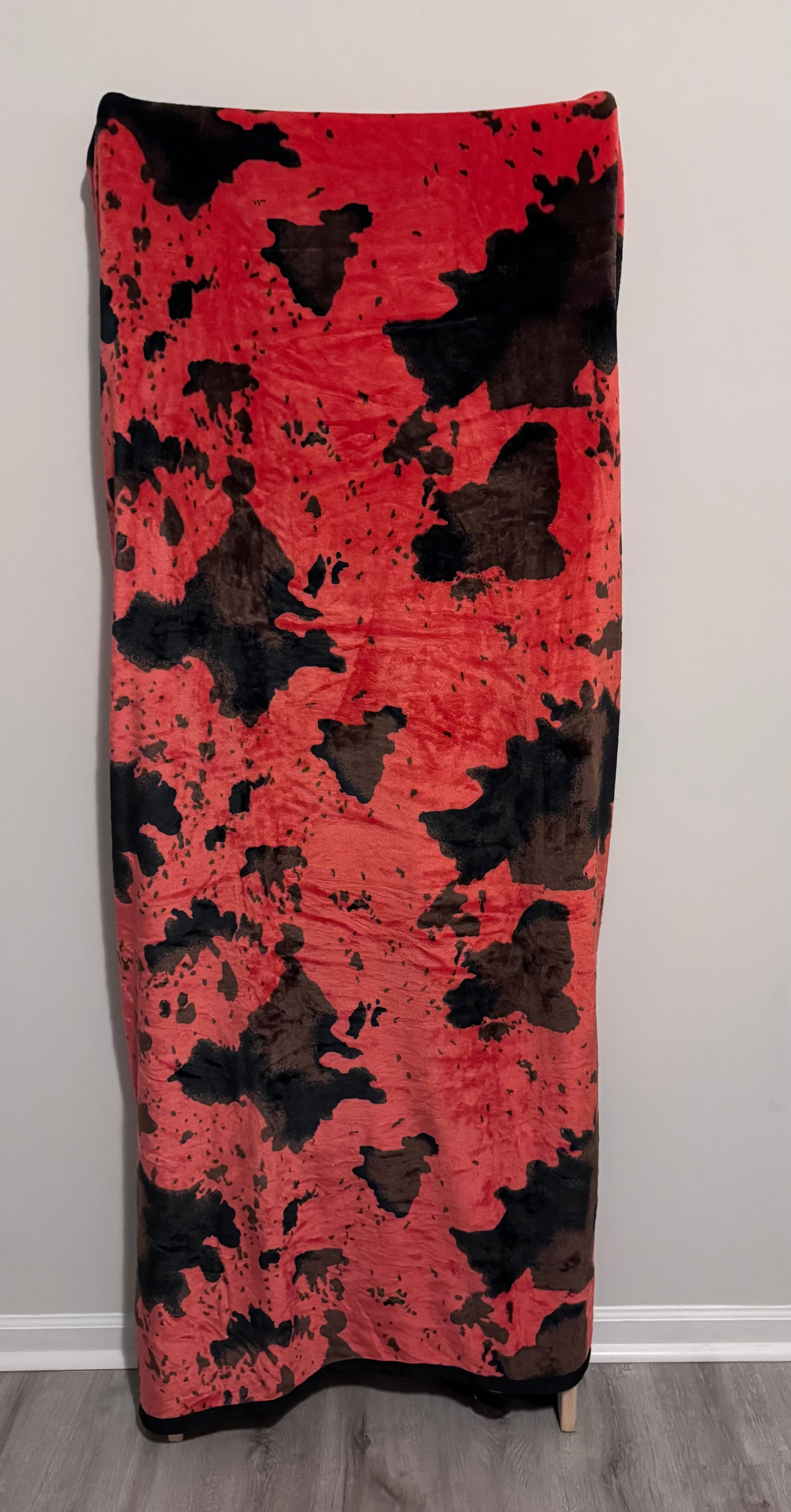 Red & Black Cow Print Flannel Blanket