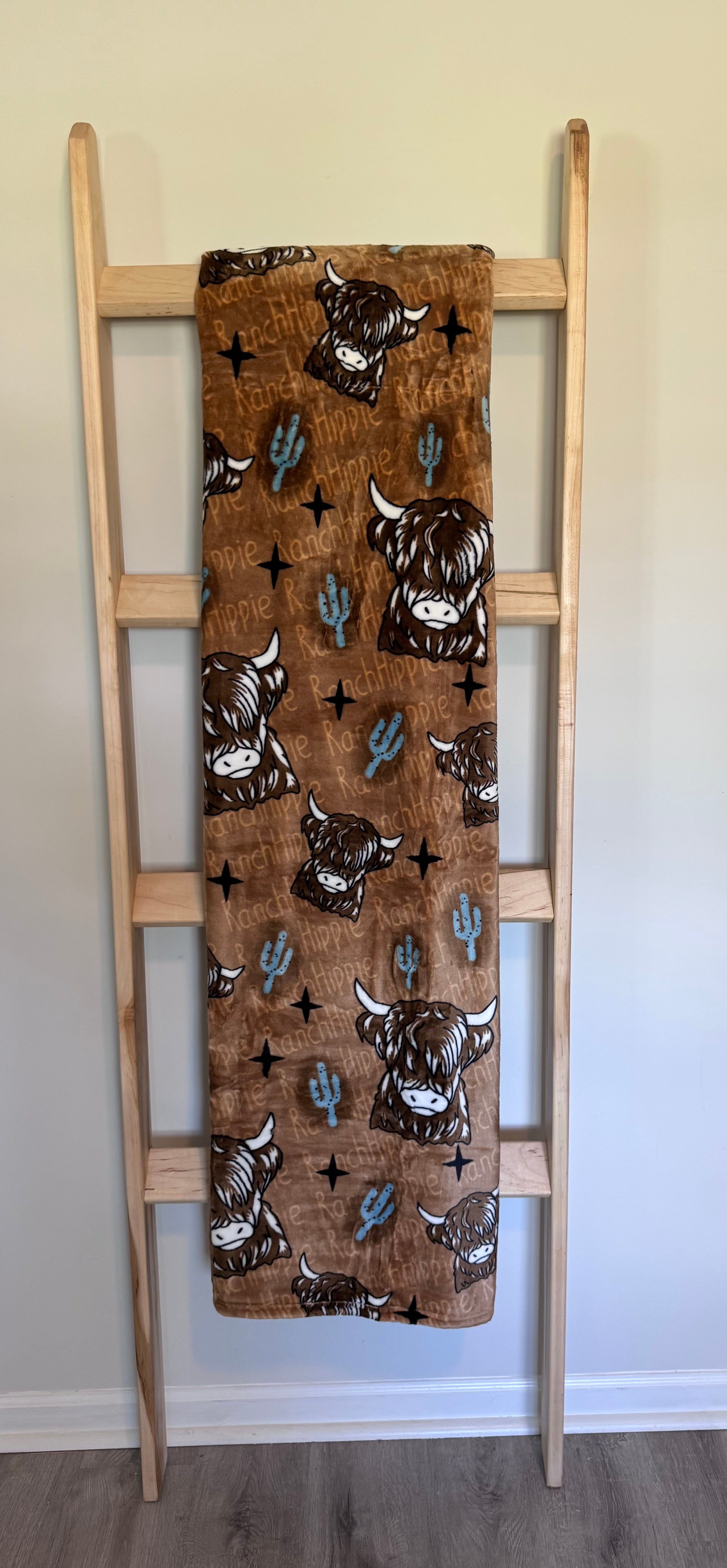 Ranch Hippie Highland Cow Flannel Blanket – Brown