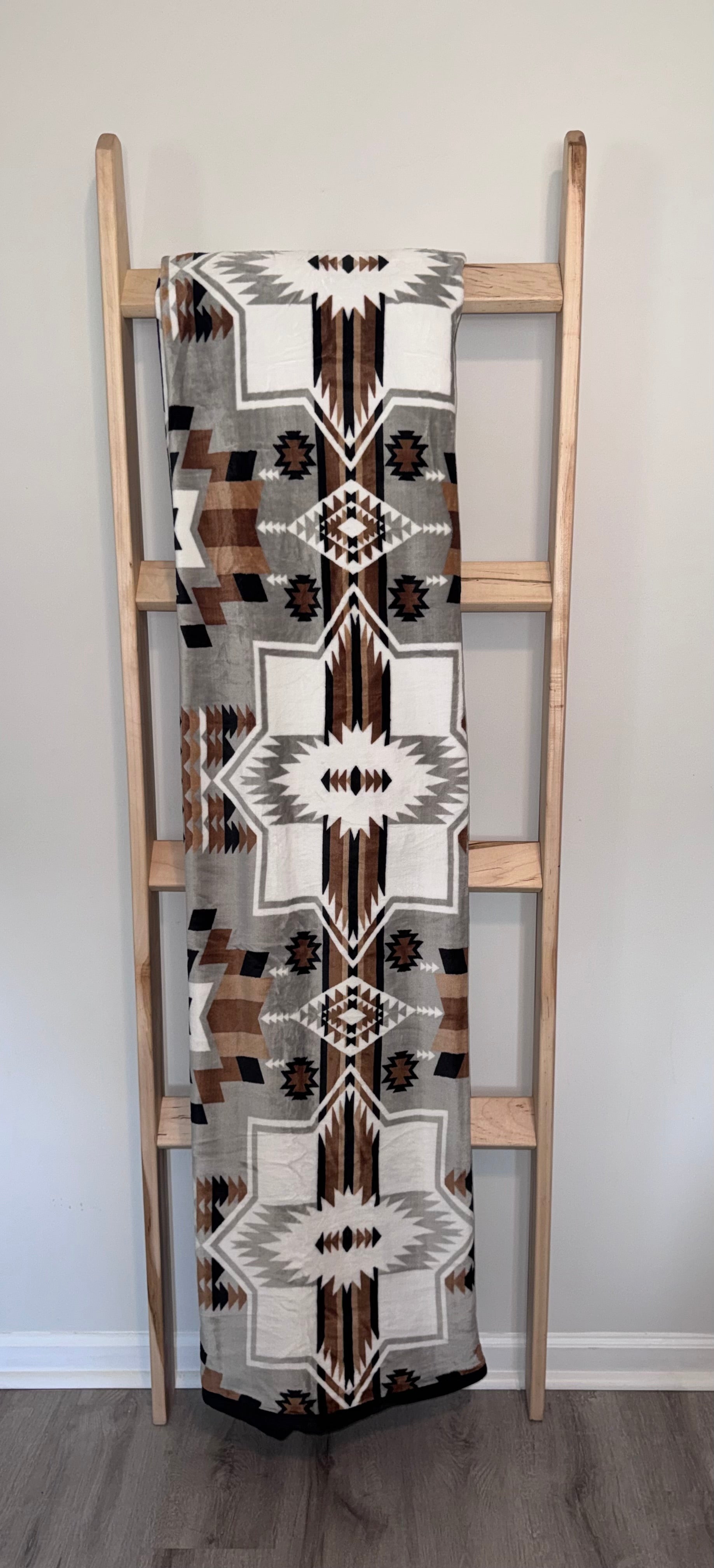Grey & Brown Aztec Geometric Flannel Blanket