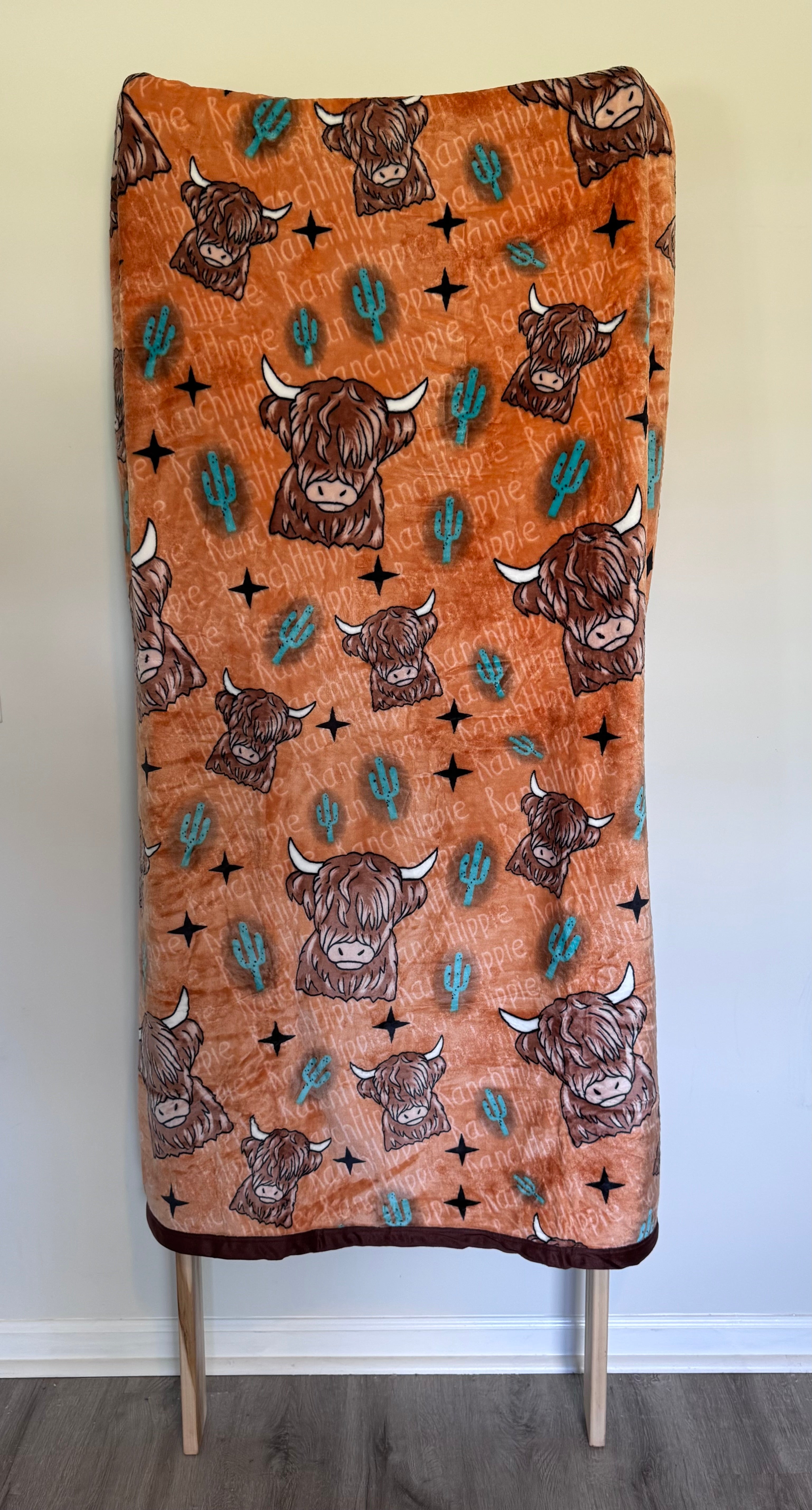 Ranch Hippie Highland Cow Flannel Blanket