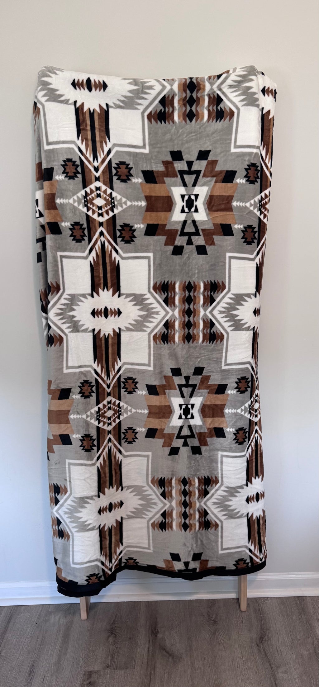 Grey & Brown Aztec Geometric Flannel Blanket