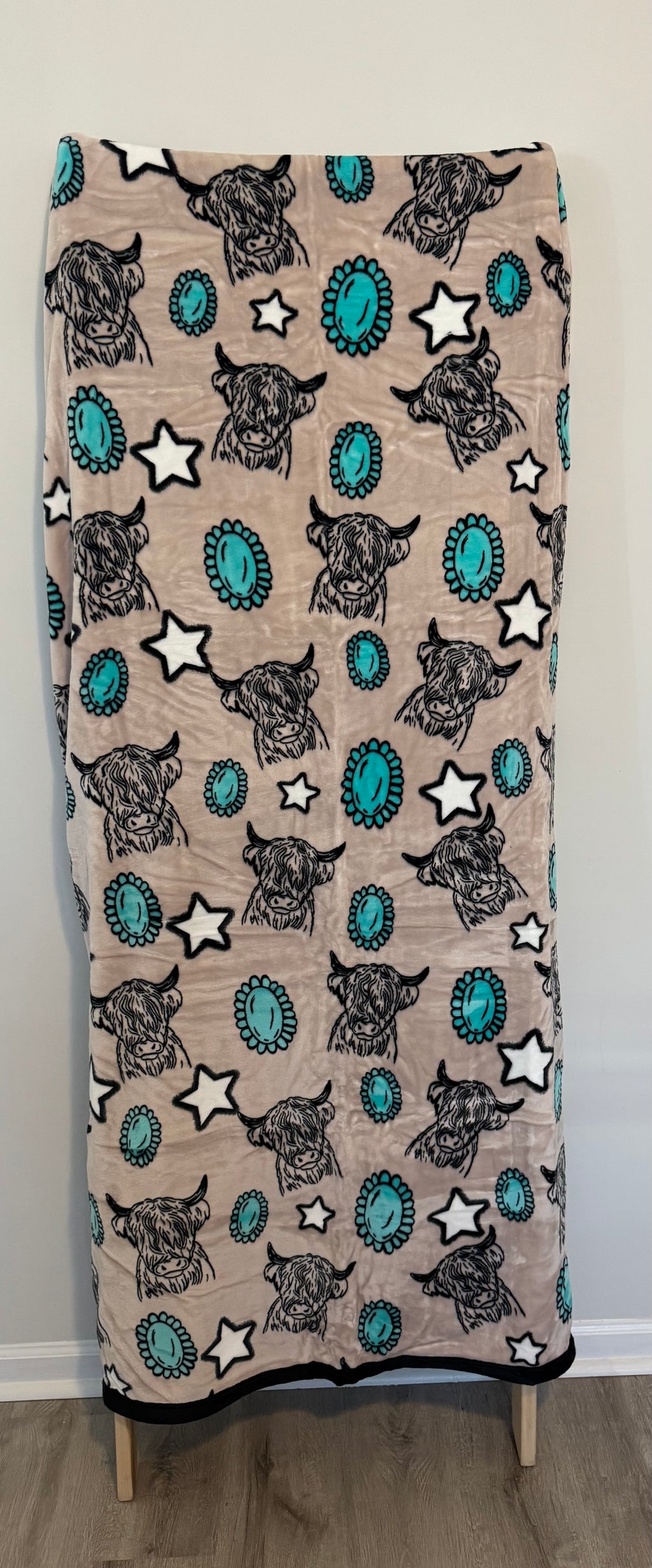 Highland Cow Turquoise Stone Flannel Blanket