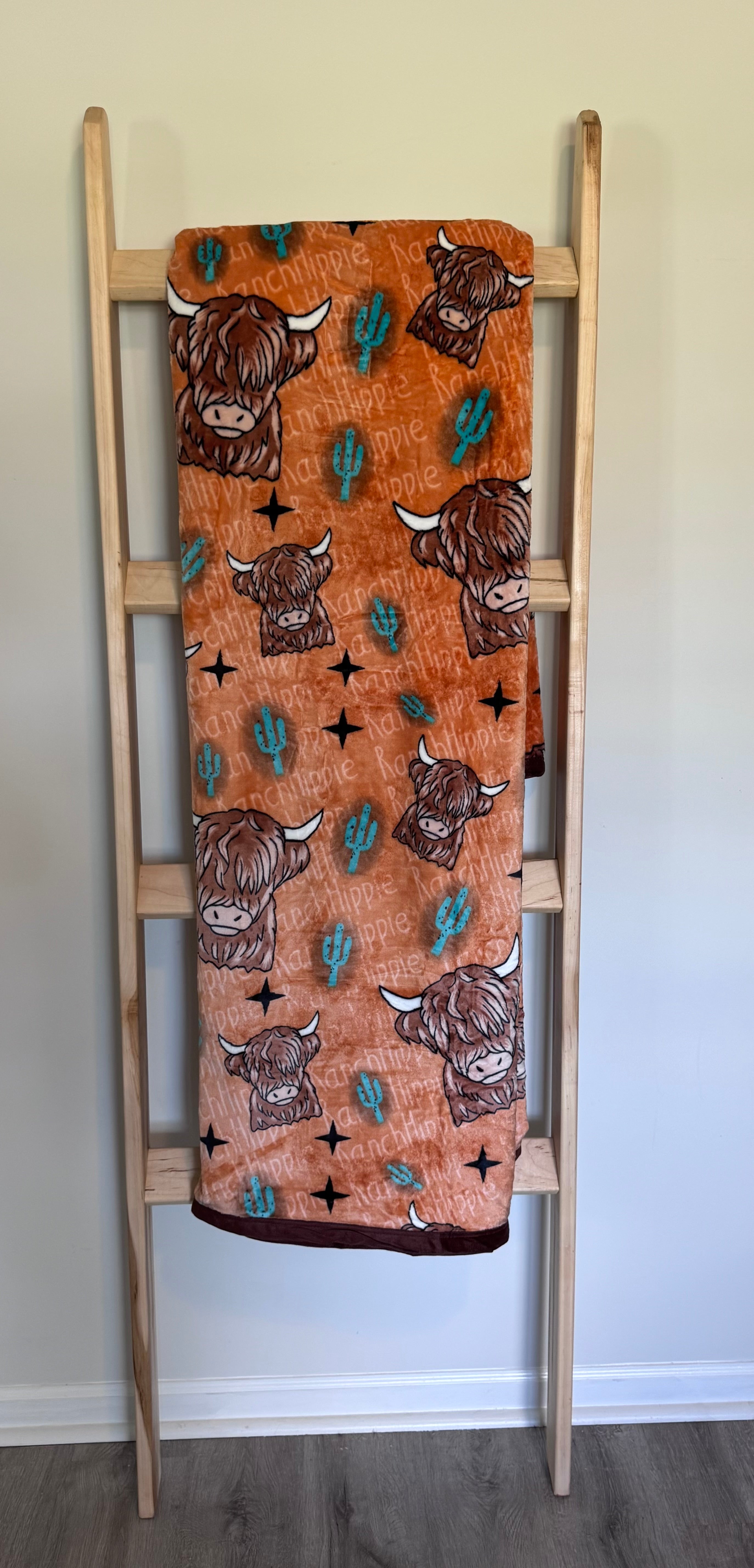 Ranch Hippie Highland Cow Flannel Blanket