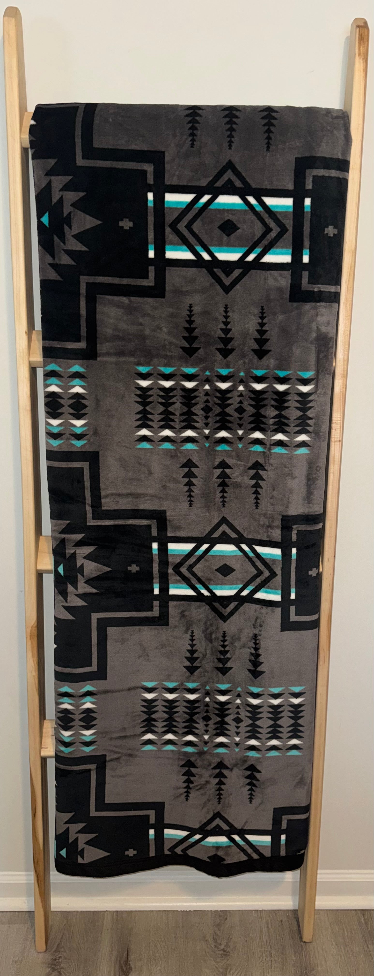 Gray Southwestern Flannel Blanket