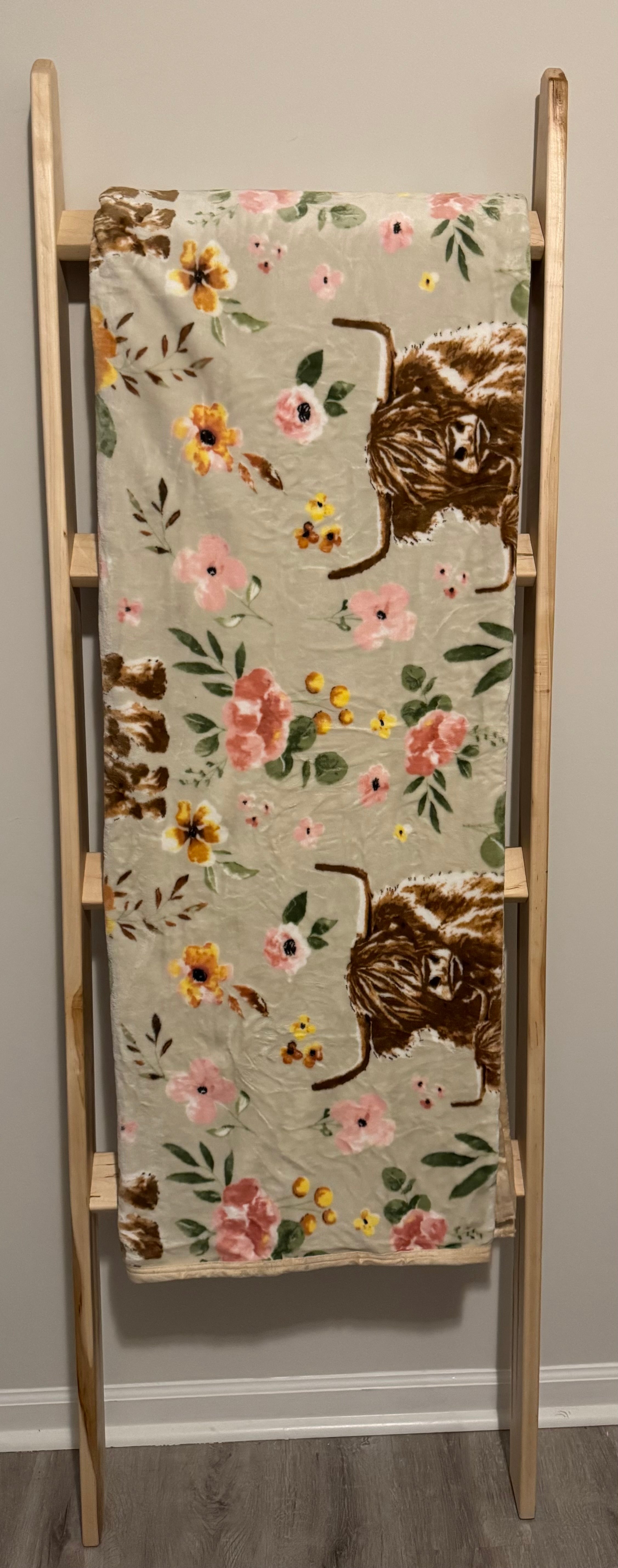 Highland Cow Floral Flannel Blanket