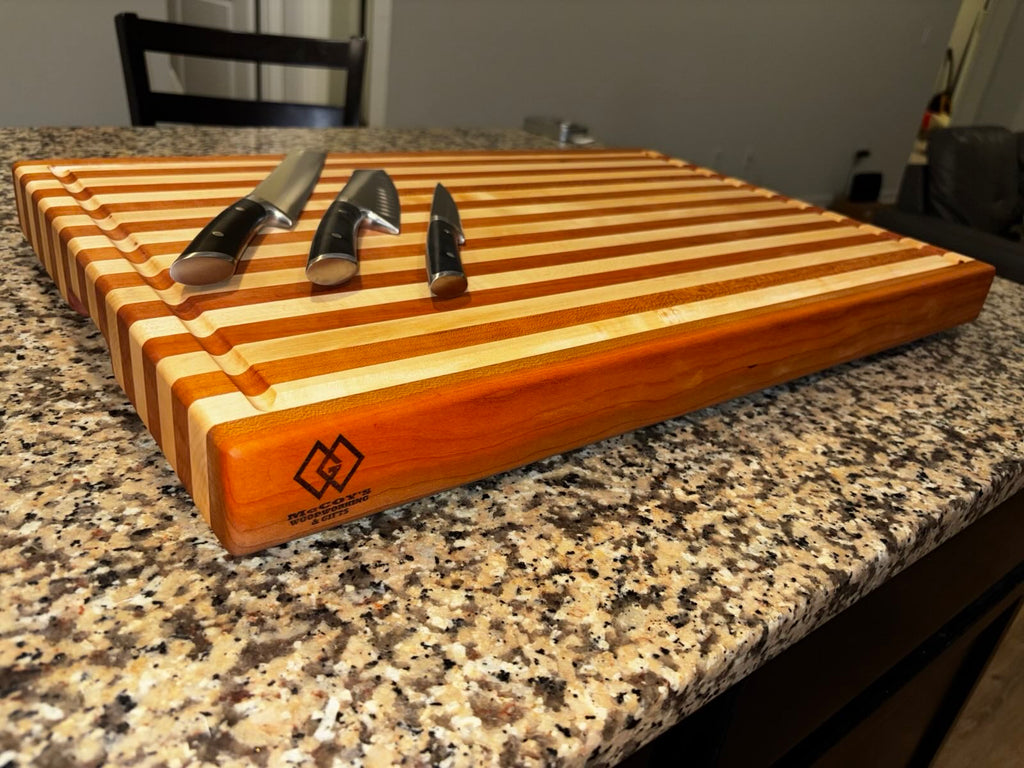 Handmade Maple & Cherry Edge Grain Cutting Board with Juice Groove