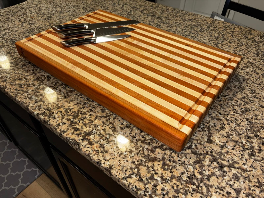 Handmade Maple & Cherry Edge Grain Cutting Board with Juice Groove