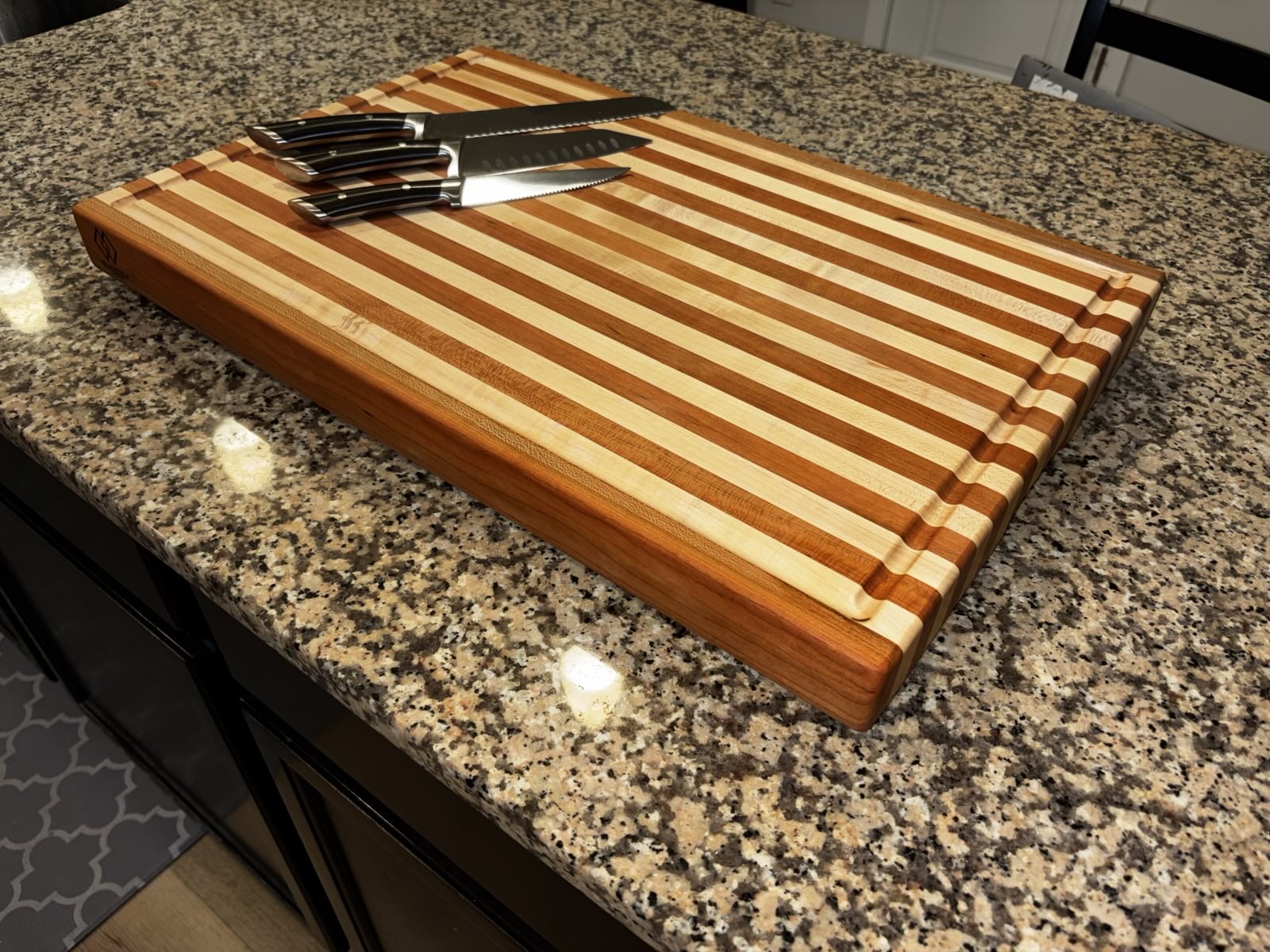 Handmade Maple & Cherry Edge Grain Cutting Board with Juice Groove