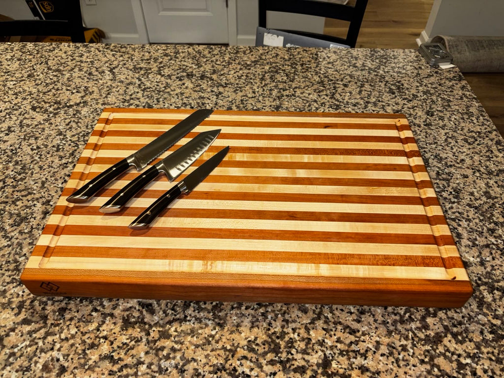 Handmade Maple & Cherry Edge Grain Cutting Board with Juice Groove