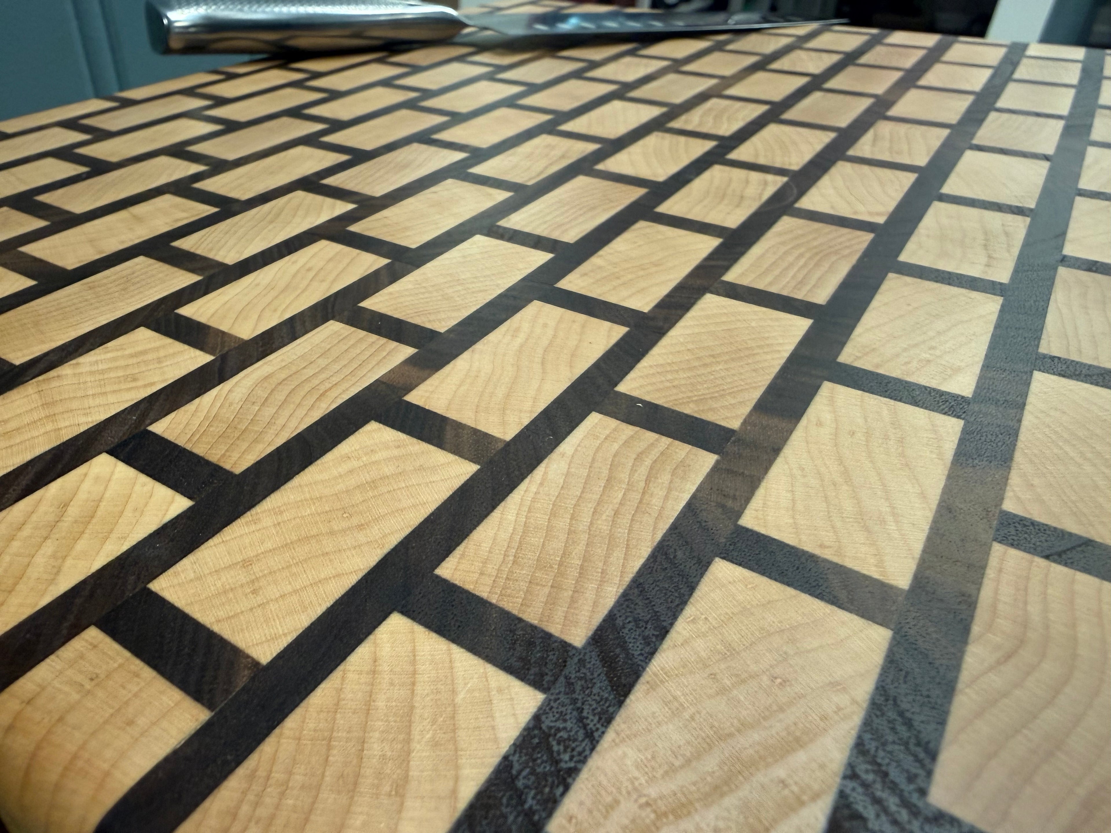Handcrafted Brick Pattern Cutting Board - Maple & Walnut