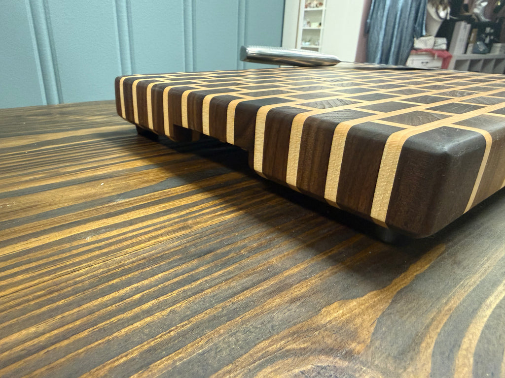 Handmade End Grain Brick Pattern Cutting Board - Walnut & Maple