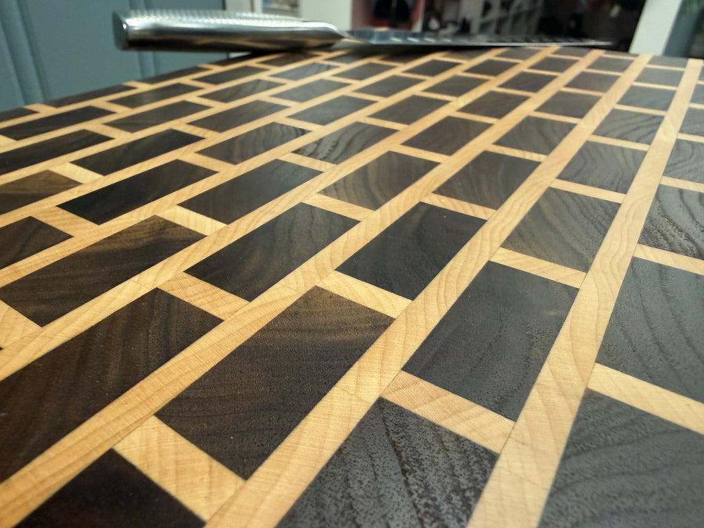Handmade End Grain Brick Pattern Cutting Board - Walnut & Maple
