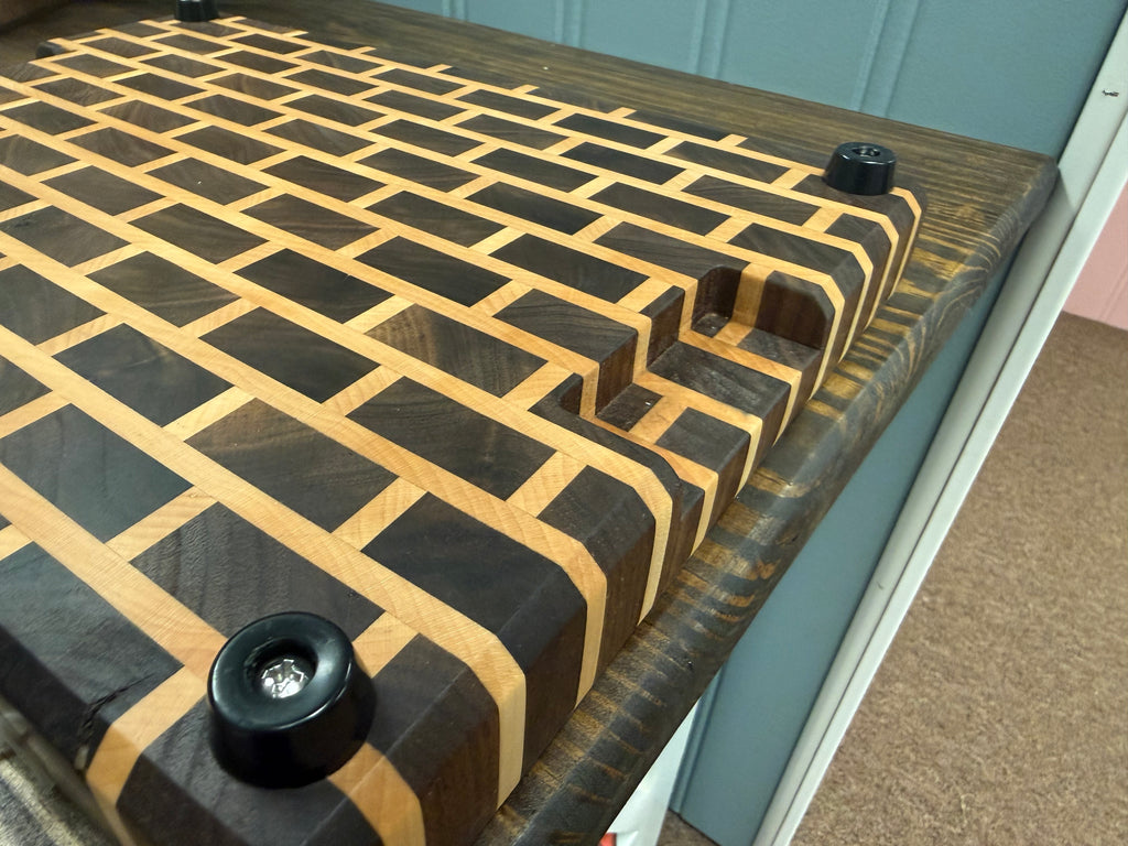 Handmade End Grain Brick Pattern Cutting Board - Walnut & Maple