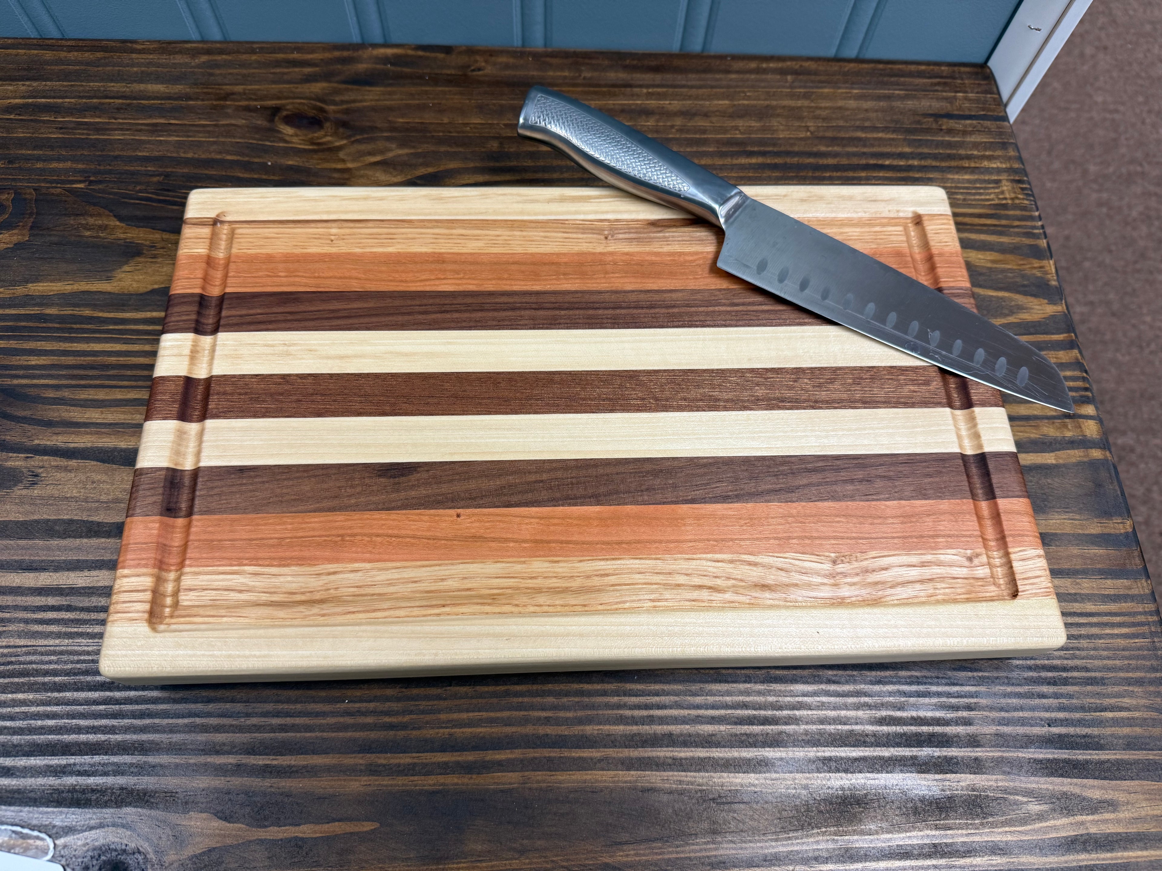 Handmade Edge Grain Cutting Board with Juice Groove & Handles
