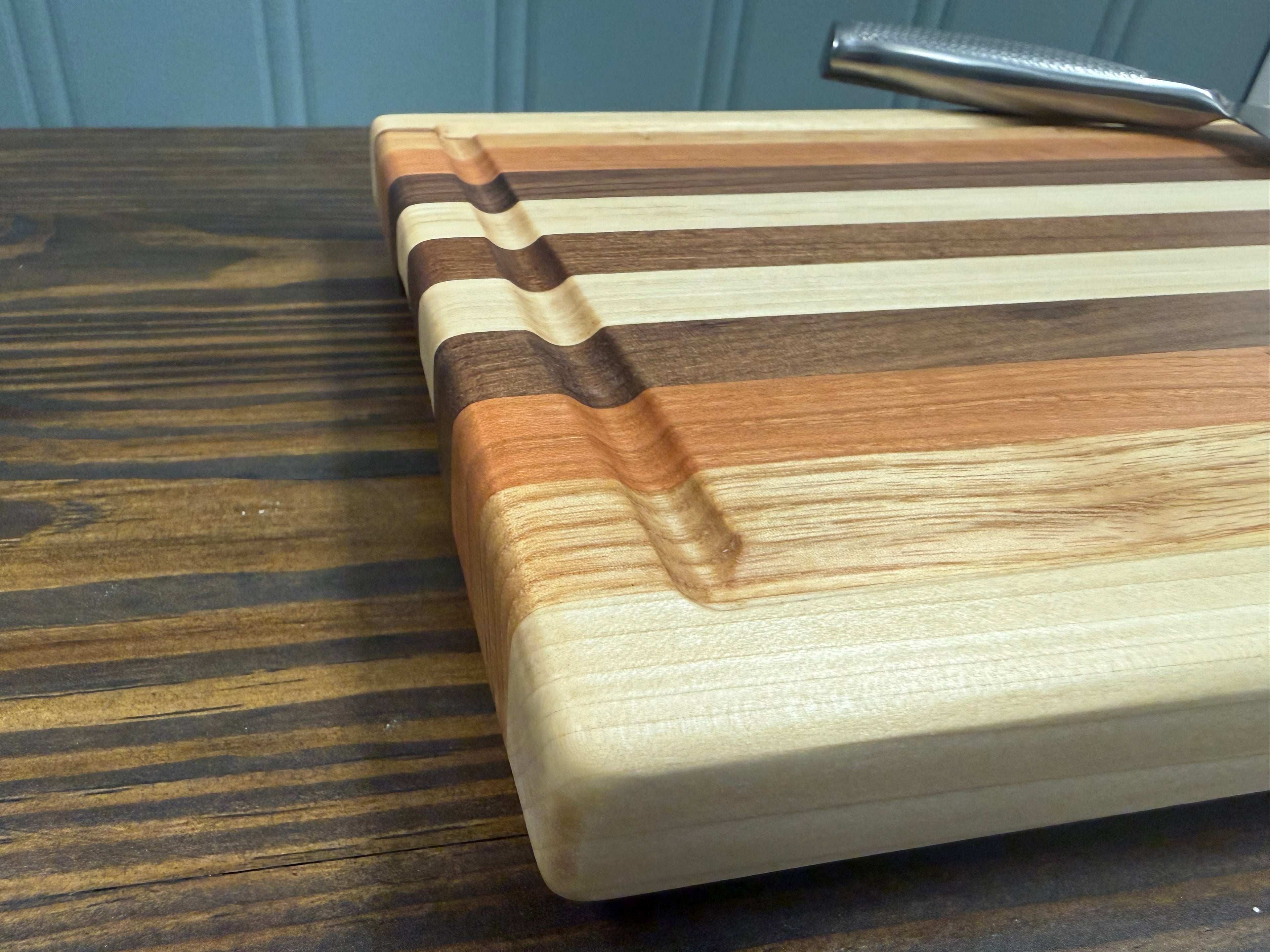 Handmade Edge Grain Cutting Board with Juice Groove & Handles