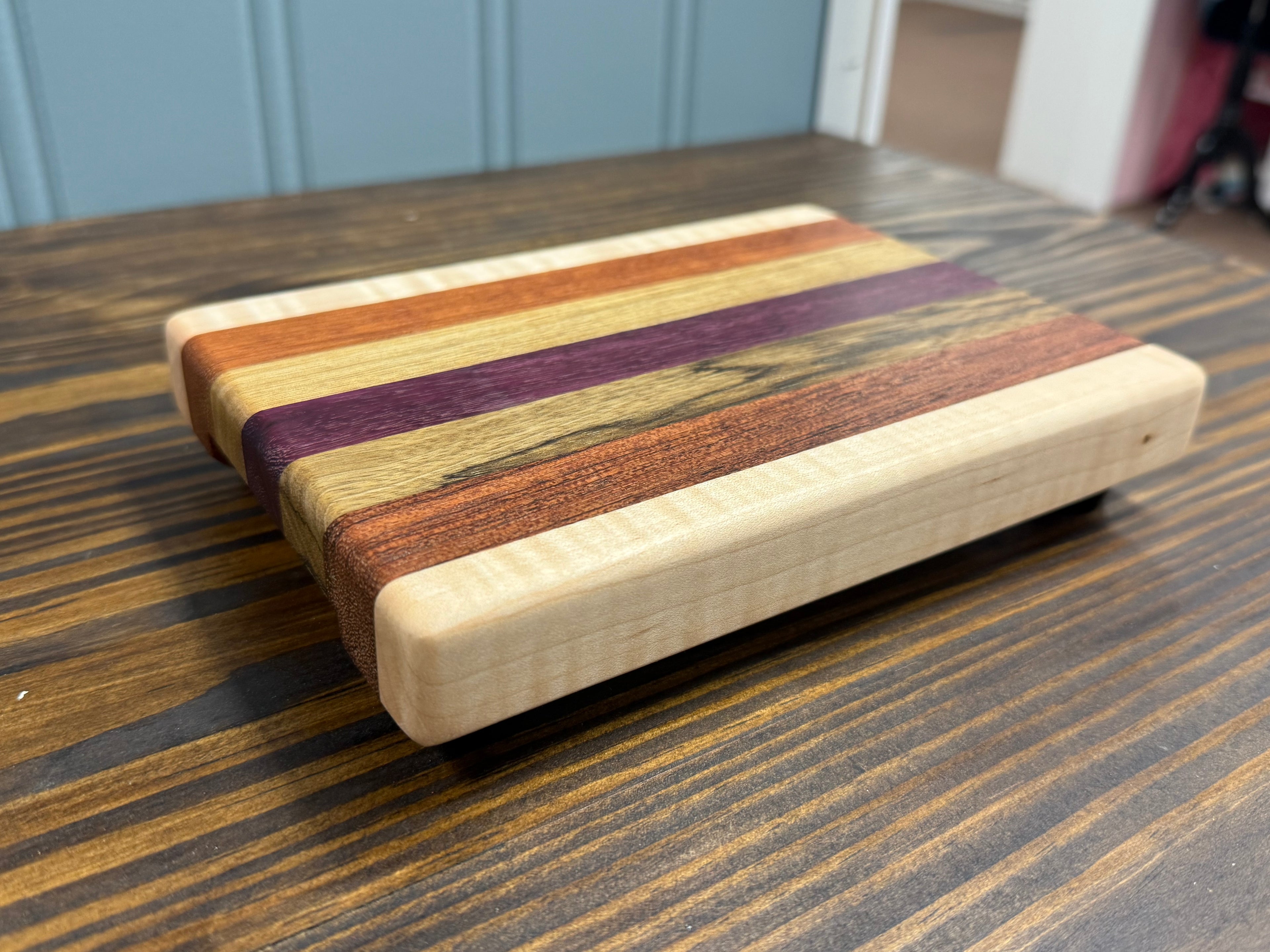 Handmade Exotic Wood Edge Grain Cutting Board with Handles