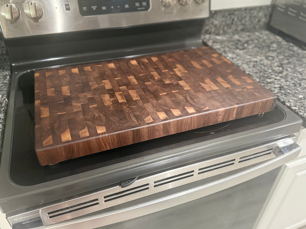 Handmade Walnut End Grain Cutting Board with Brass Accents