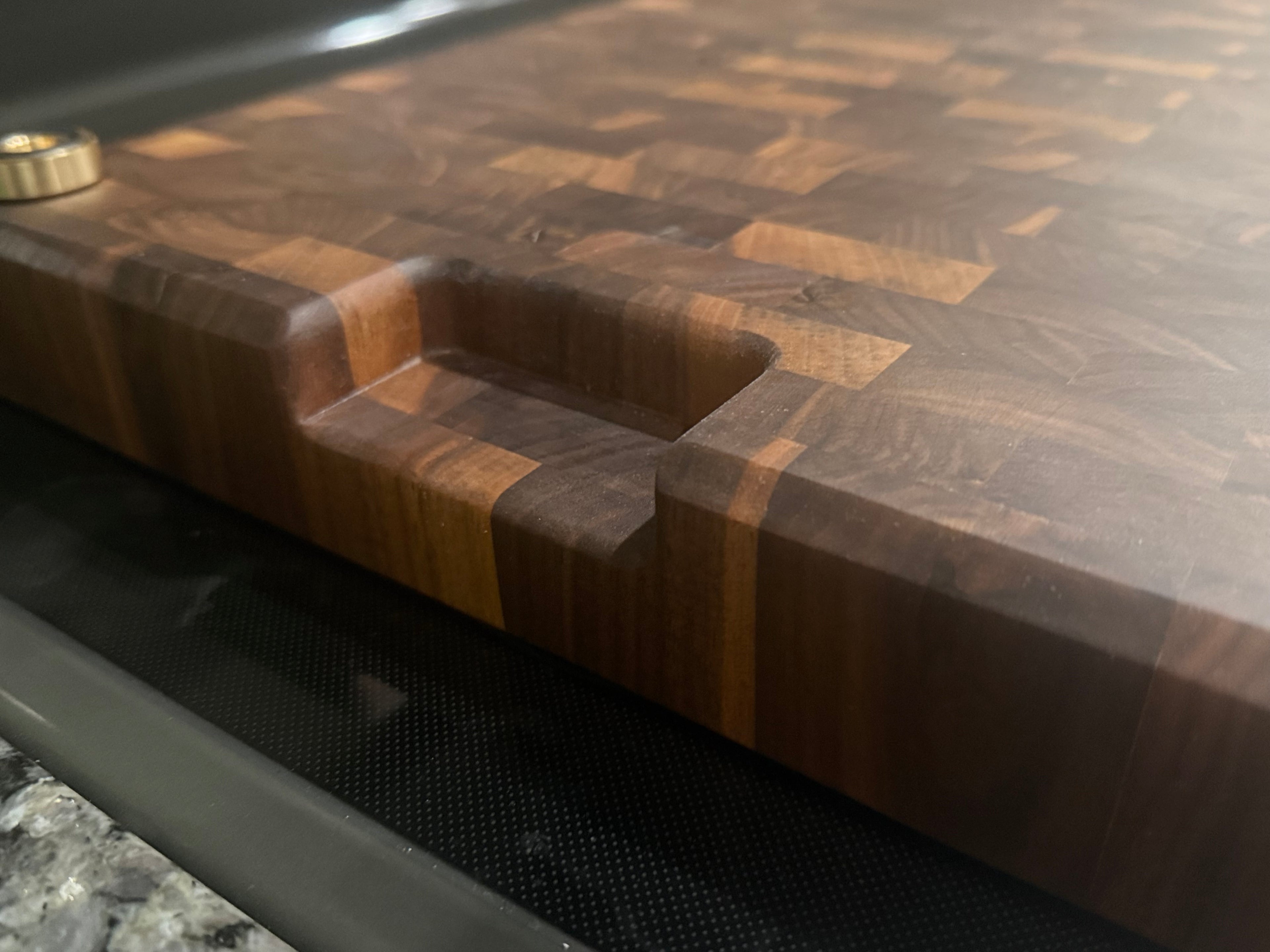 Handmade Walnut End Grain Cutting Board with Brass Accents