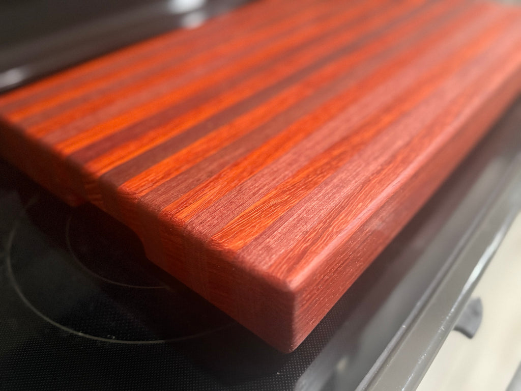 Handmade Purple Heart & Padauk Edge Grain Cutting Board with Brass