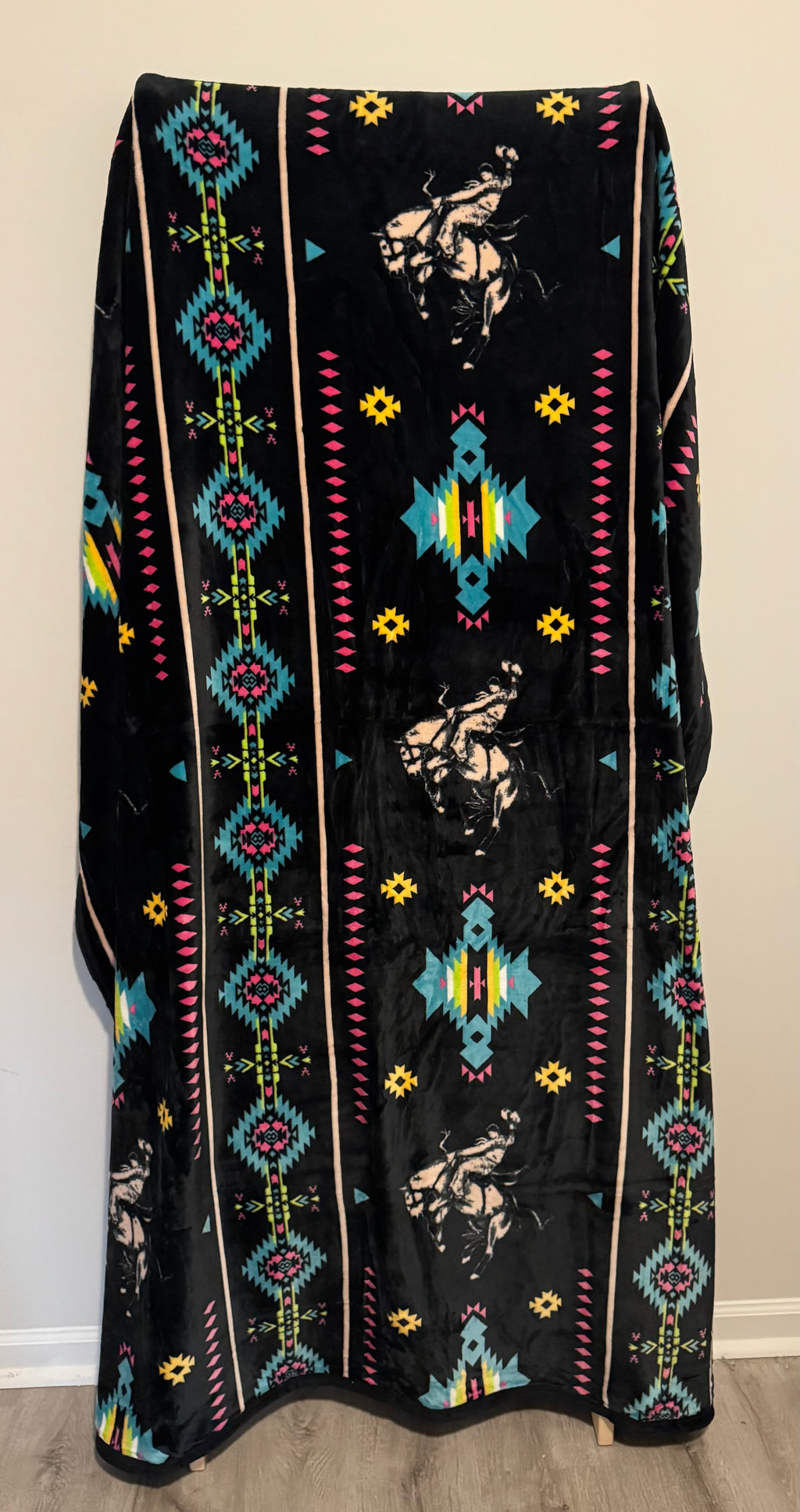 Rodeo Bronco Flannel Blanket - Aztec & Cowboy