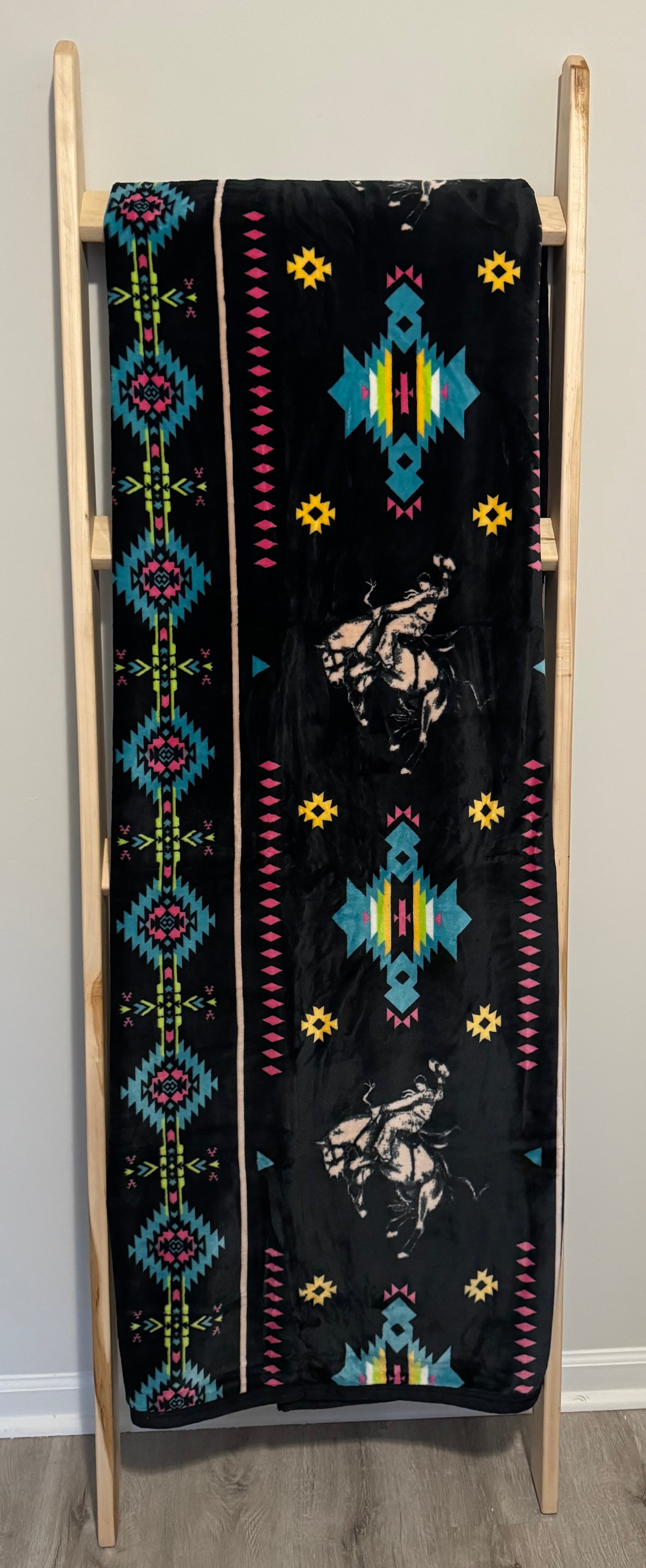 Rodeo Bronco Flannel Blanket - Aztec & Cowboy